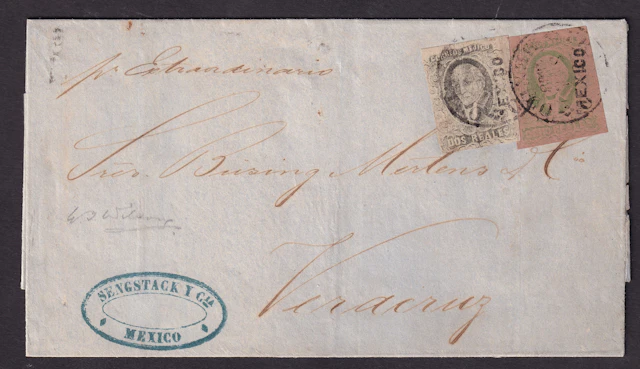1861 "Hidalgos" Mexico District. 2r. Black on Rose and 8r. Green on