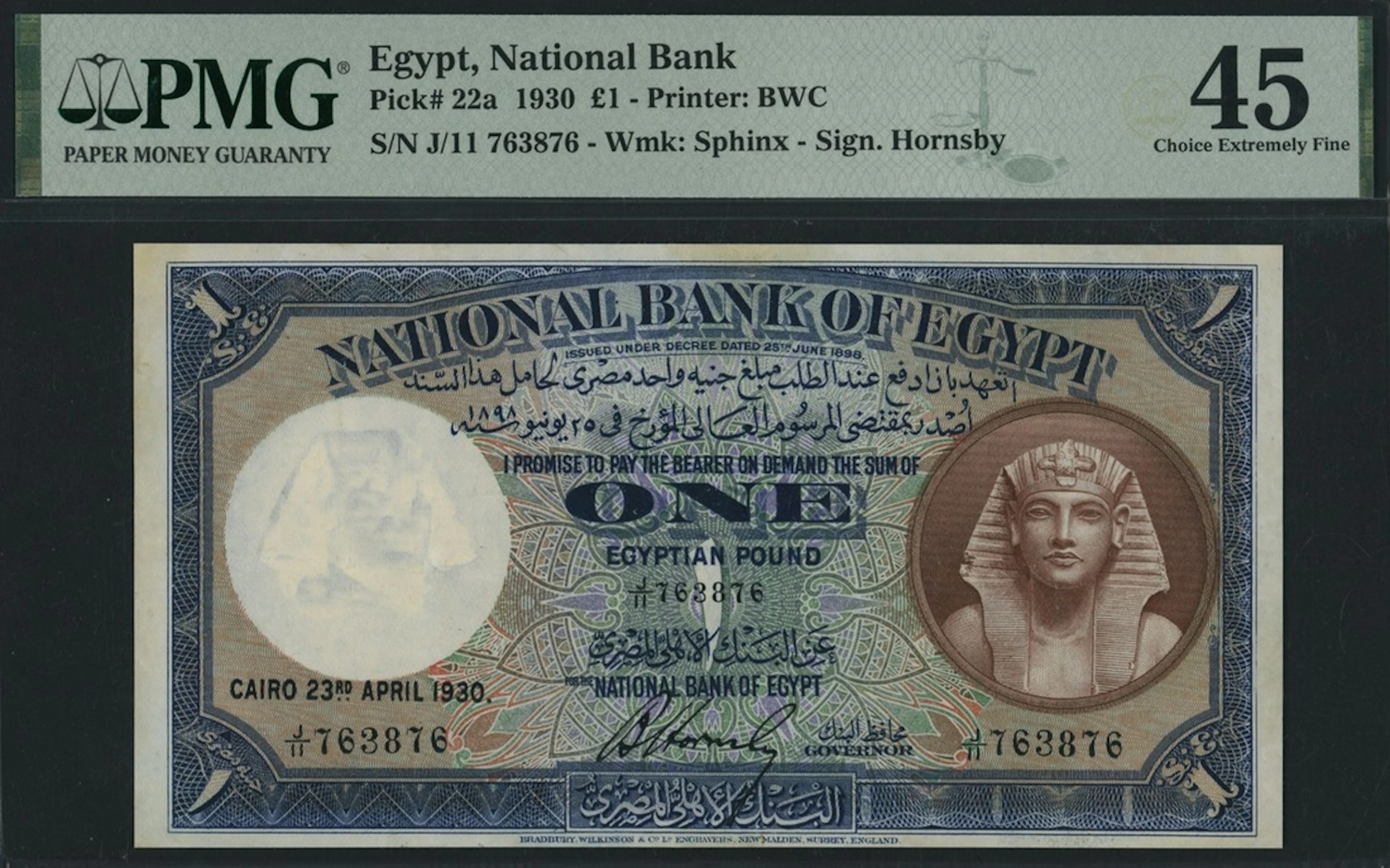 National Bank of Egypt, 1 Pound, 23rd April 1930, serial number J/11