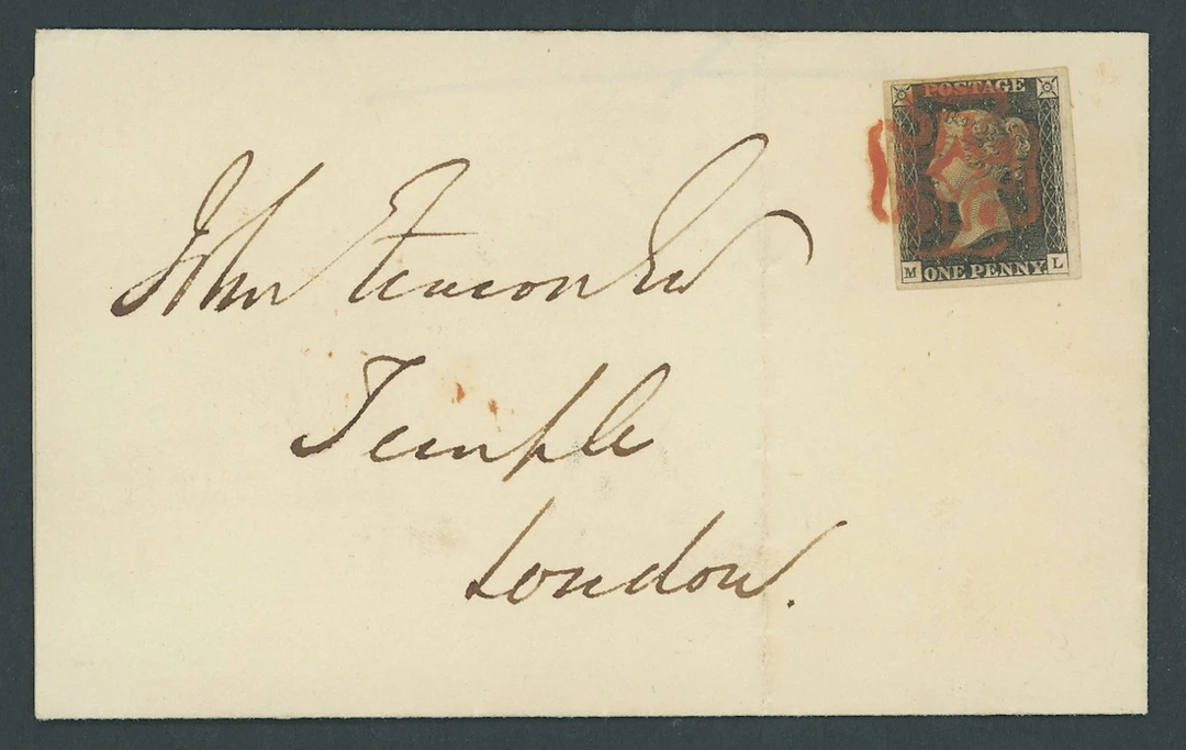 Great Britain 1840 One Penny Black Plate 3 ML, part of sheet margin