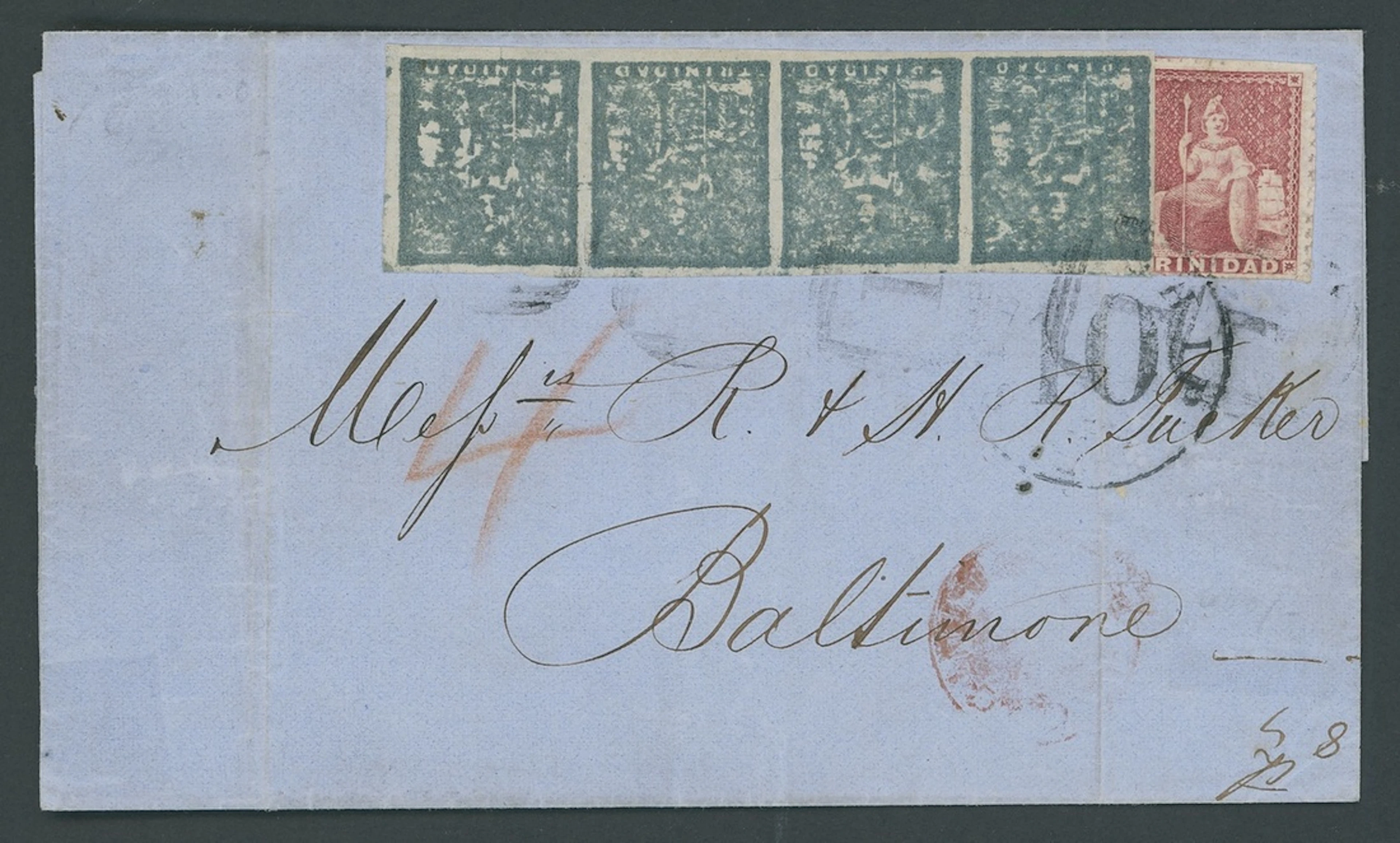 Trinidad Covers and Cancellations 1860 (7 Apr.) entire to Baltimore
