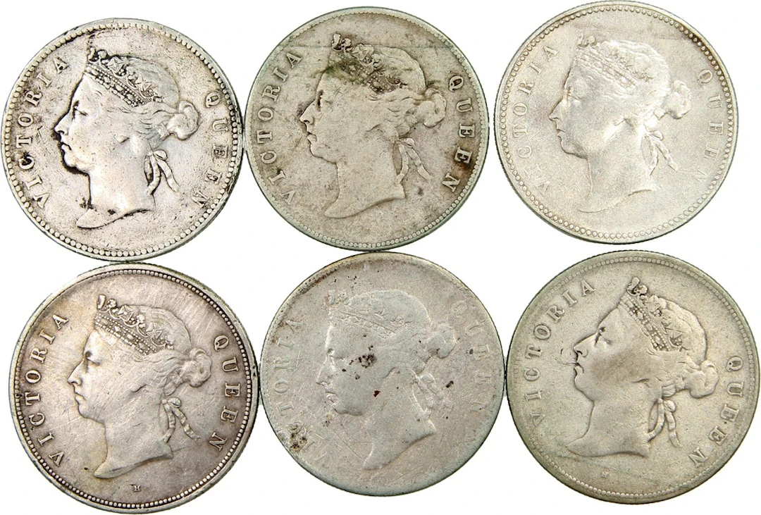 Hong Kong, Victoria, 50 cents (6), including 1891 (2), 1892 (2), 1893, 1894