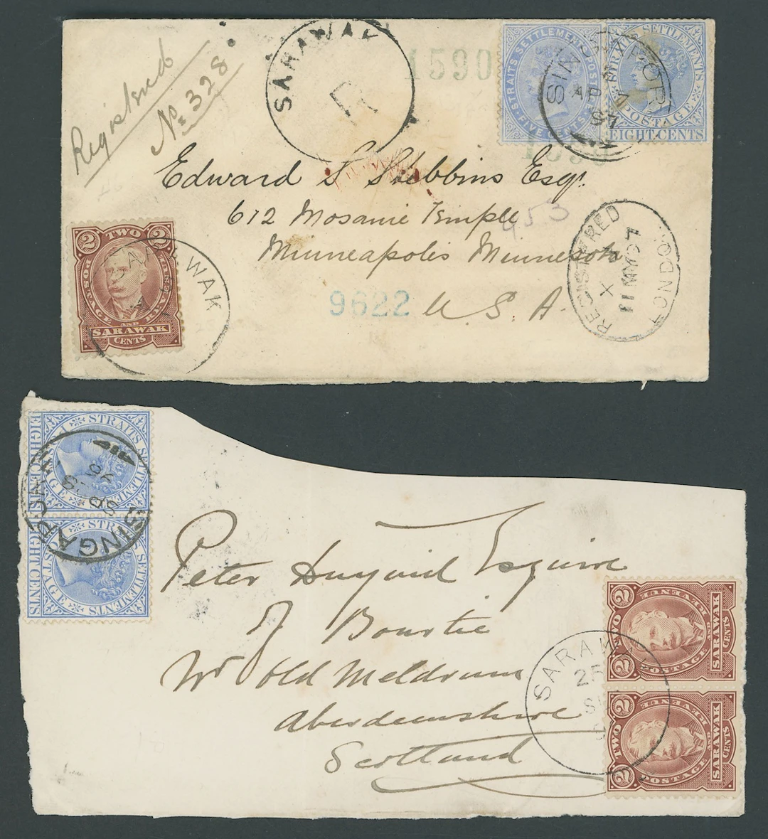 Sarawak 1895 Perkins Bacon Issue Combination Cover 1897 (5 Apr.) envelope