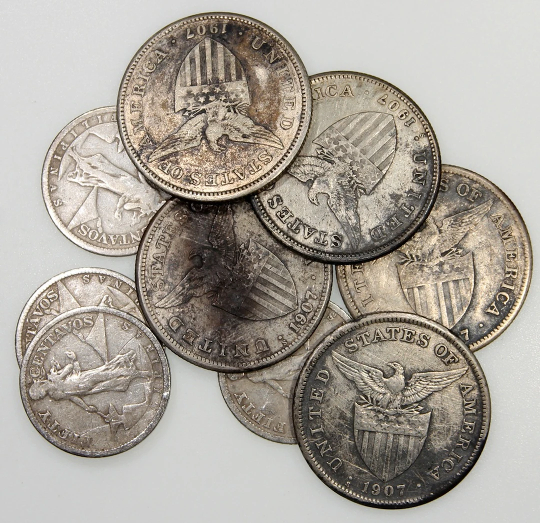 The Philippines, a group of 10x, including: 5x 1908S silver peso and