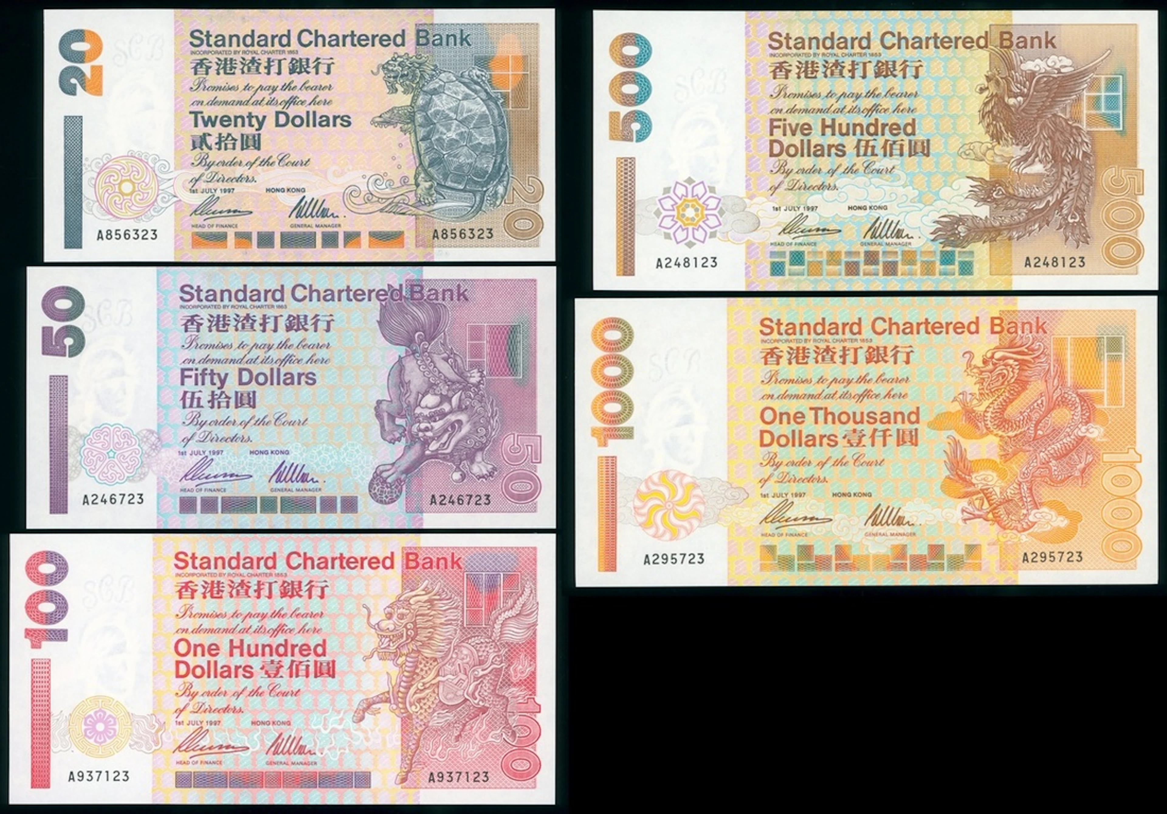 Standard Chartered Bank, Hong Kong, a set of 1997 issue, including
