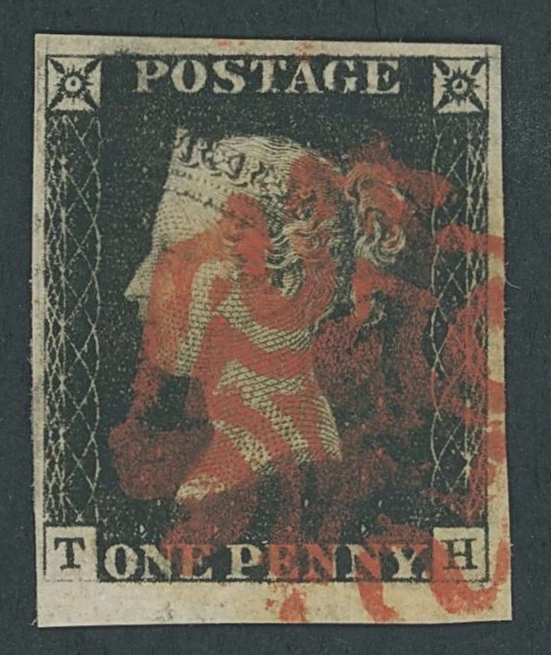 Great Britain 1840 One Penny Black Plate 2 TH, State 2, Burr rub