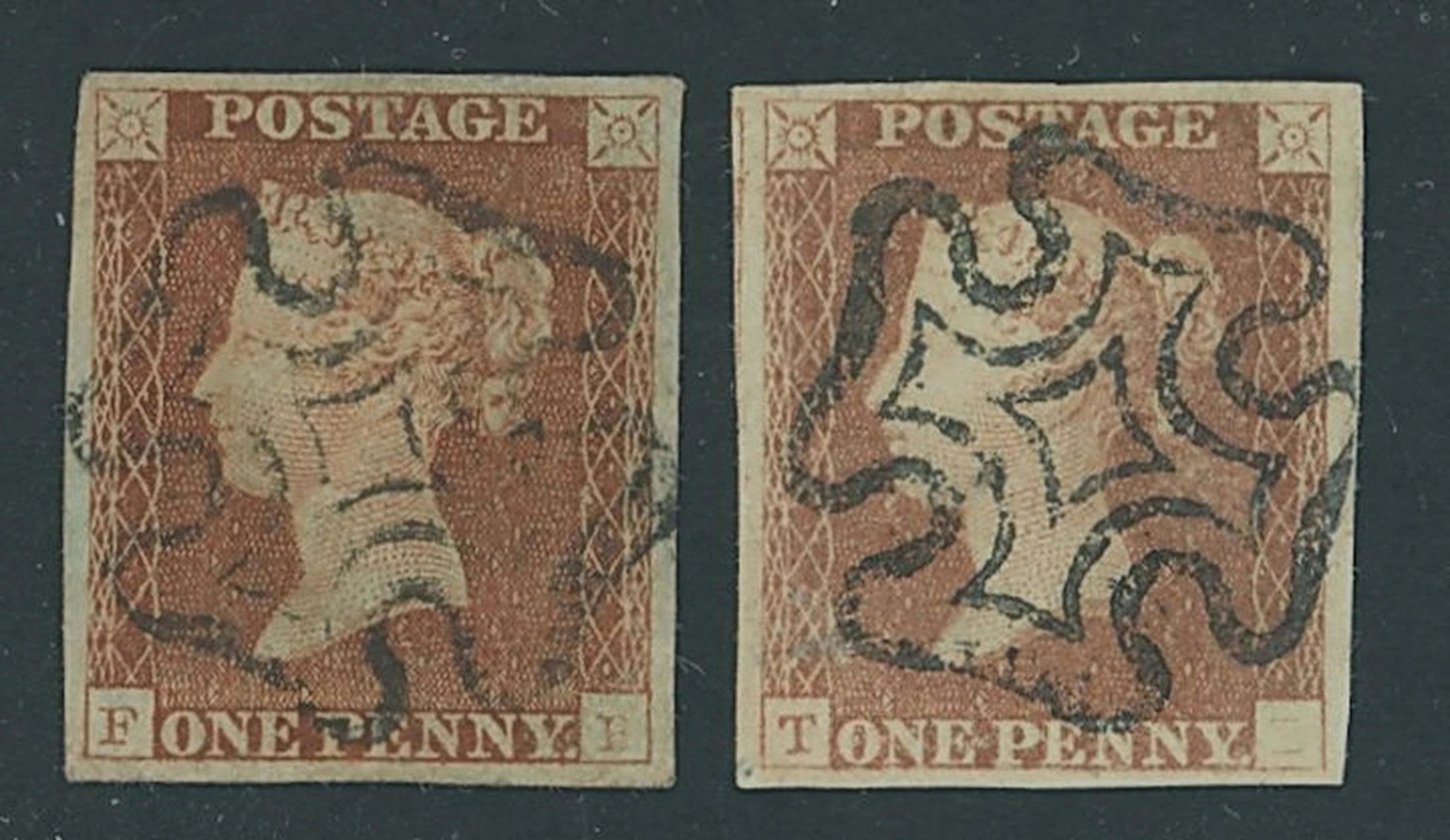Great Britain 1841-53 One Penny Red-Brown "Black" Plates Plate 5: