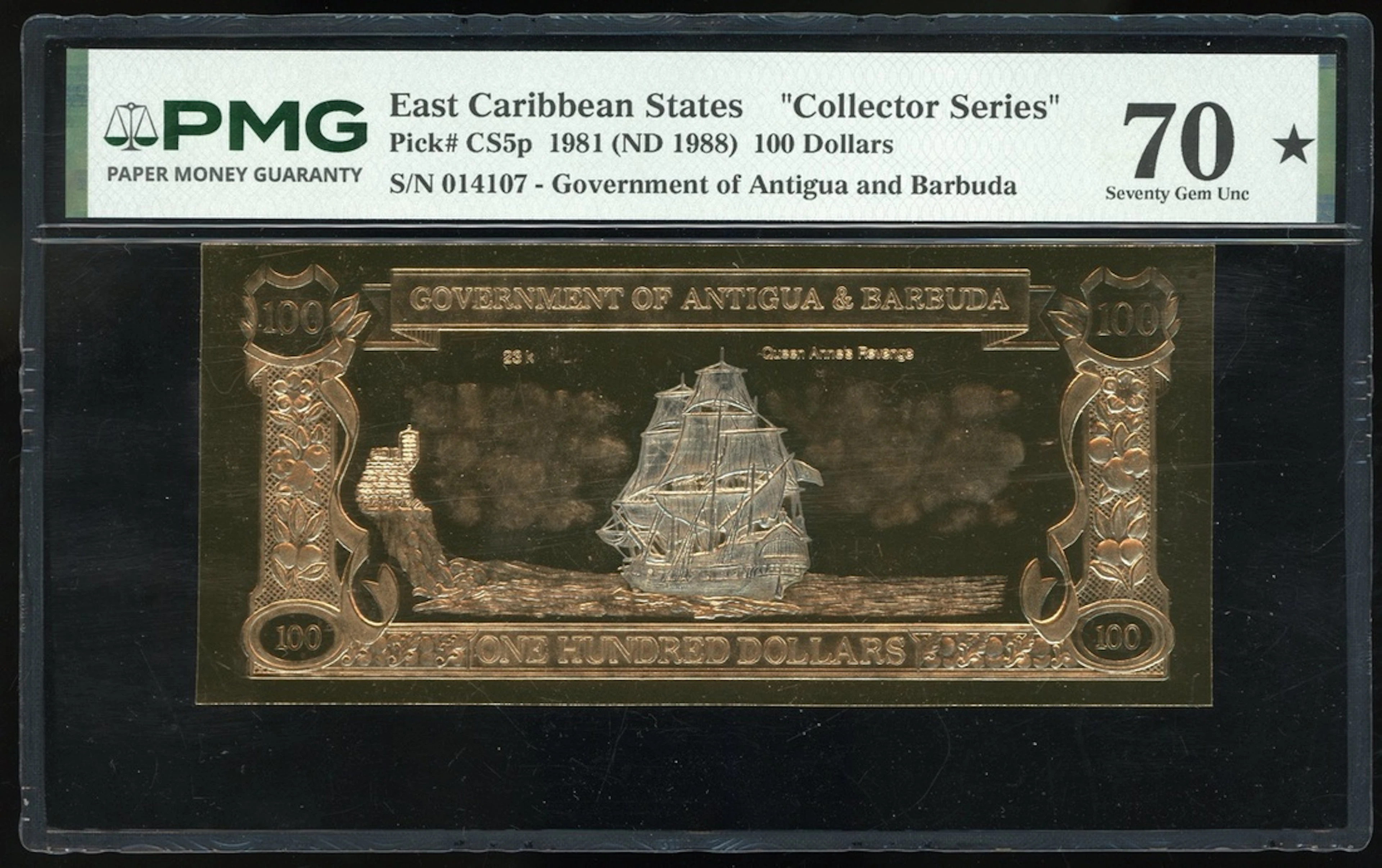 East Caribbean States, 100 dollars, 1981(ND 1988), serial number 014107
