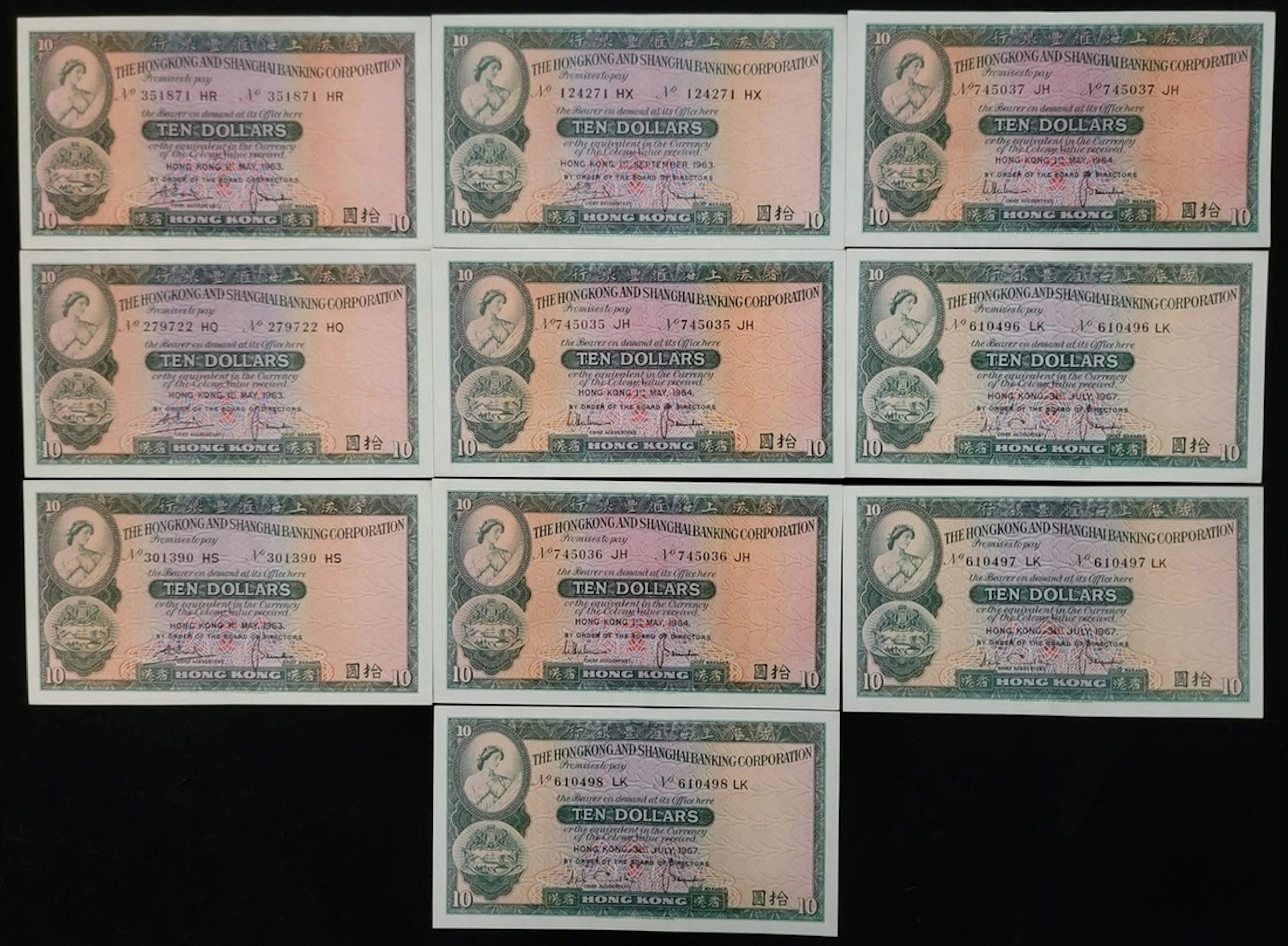 HongKong & Shanghai Banking Corporation, $10 (10), including 1963