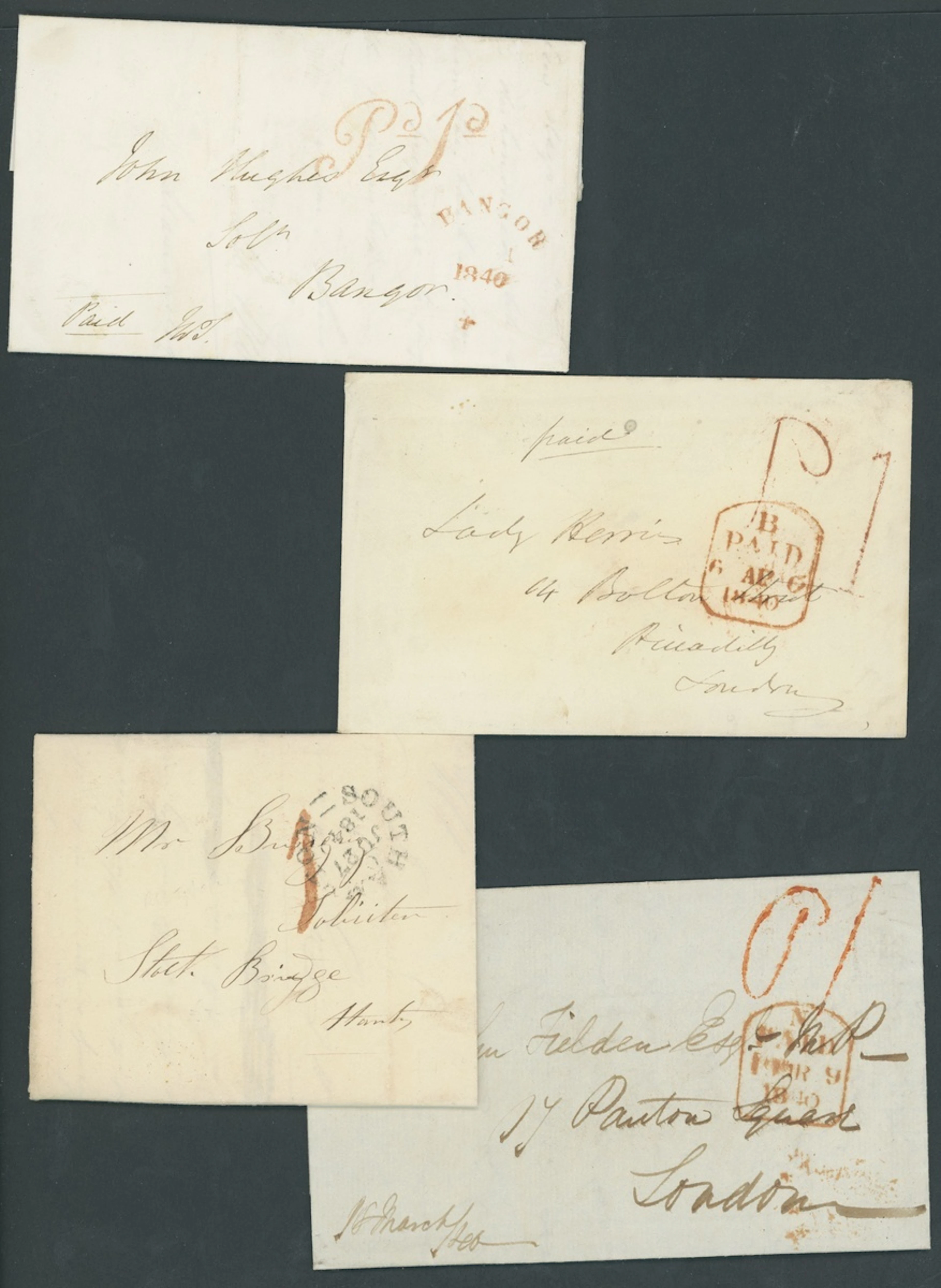Great Britain Postal History 1840, four entires or entire letters