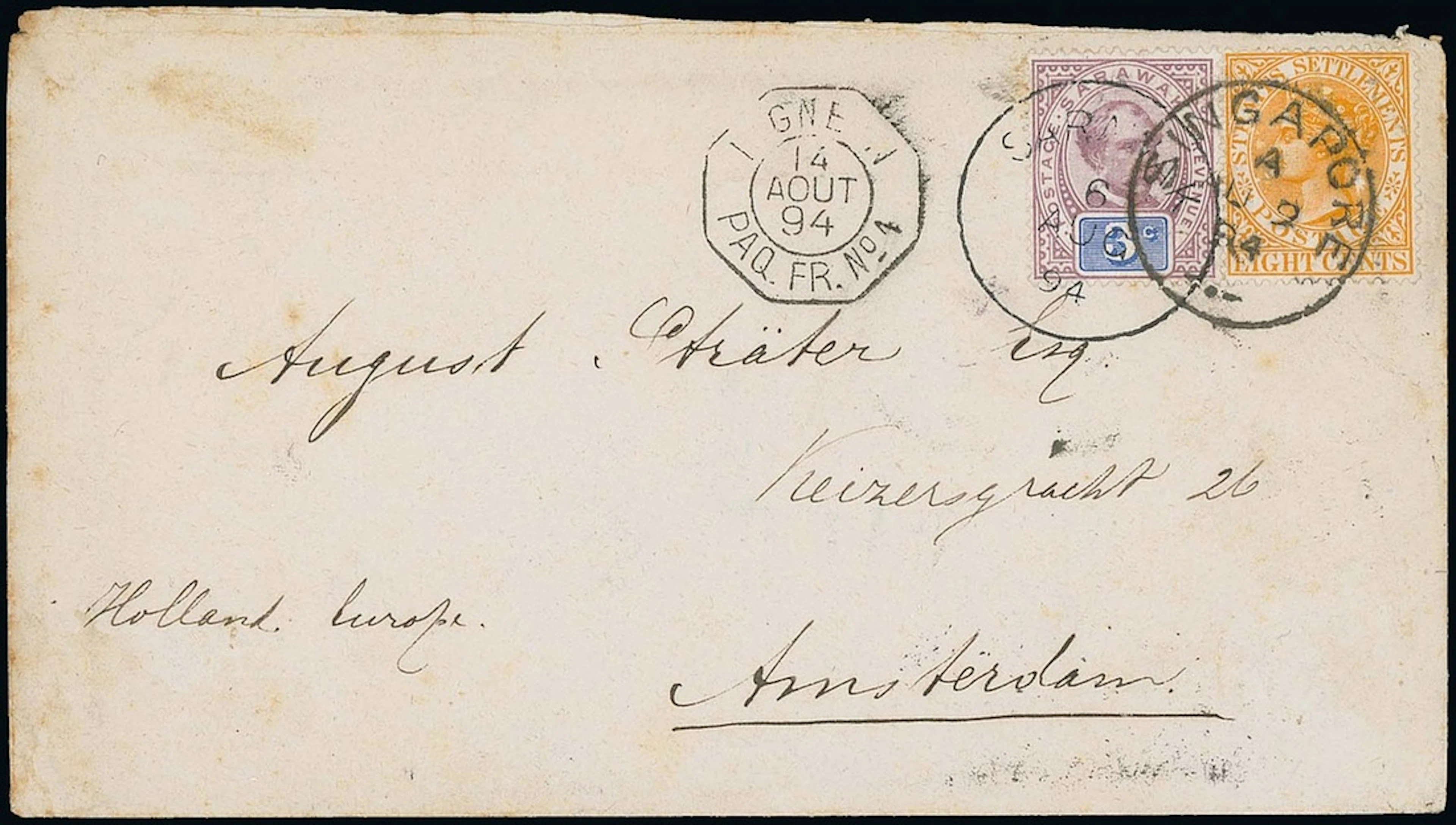 Sarawak 1888-97 "postage & revenue" Issue Combination Covers 1894