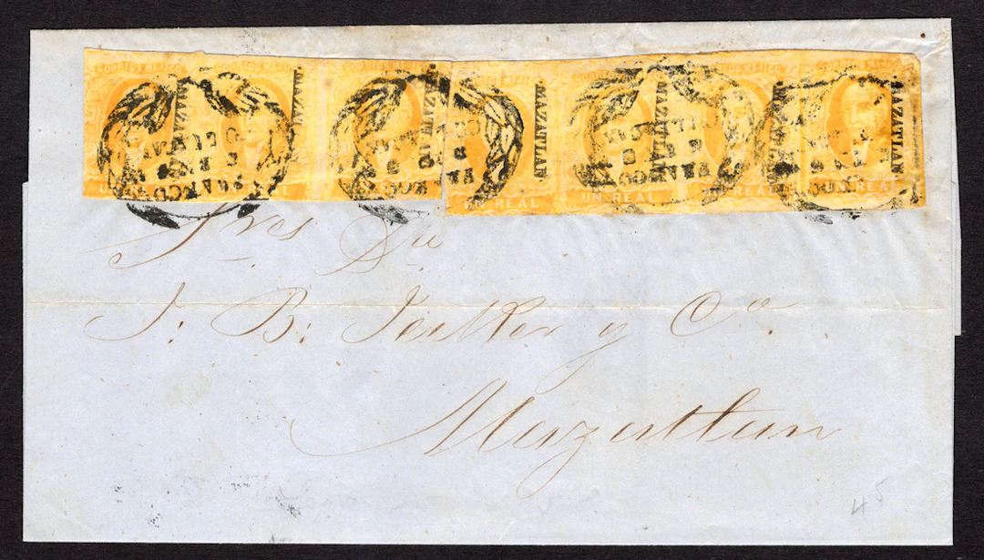1856 "Hidalgos" Mazatlán. 1r. Yellow, strips of three and four, some