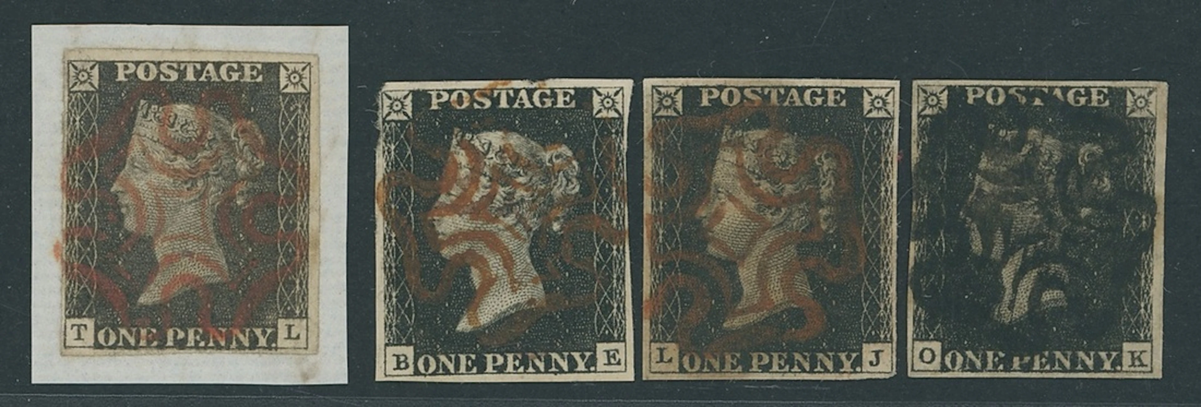 Great Britain 1840 One Penny Black Plate 1a TL, tied to small piece