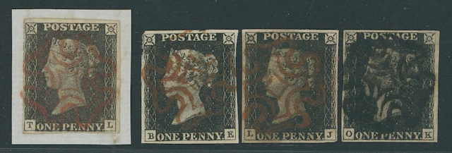 Great Britain 1840 One Penny Black Plate 1a TL, tied to small piece