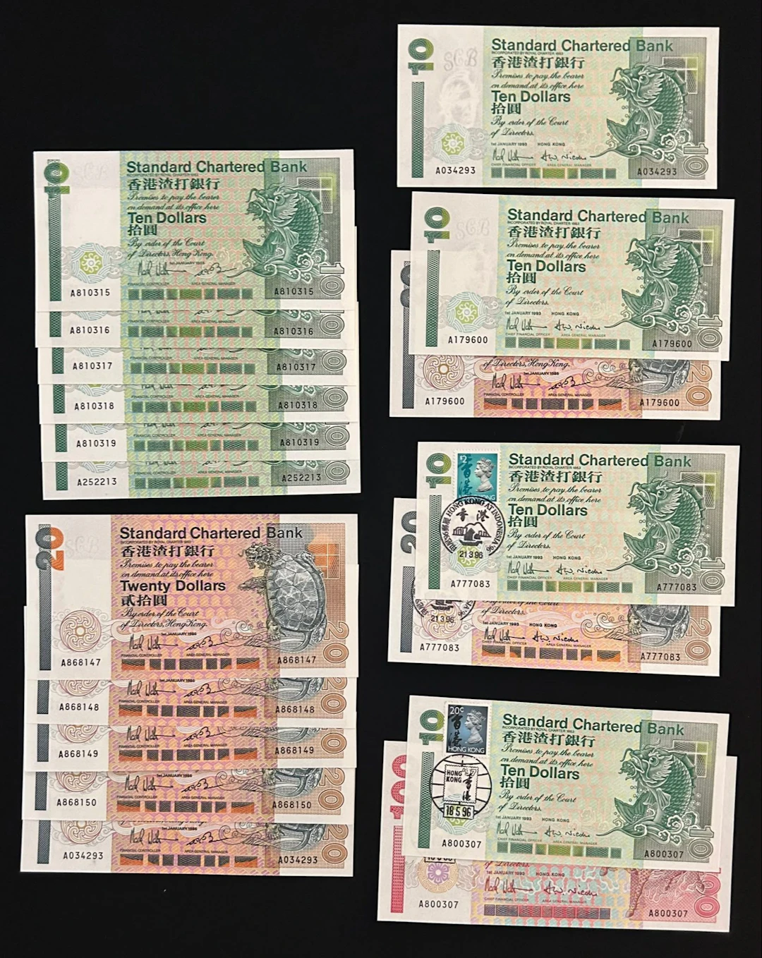 Standard Chartered Bank, Hong Kong, a group of 18x A prefix, including