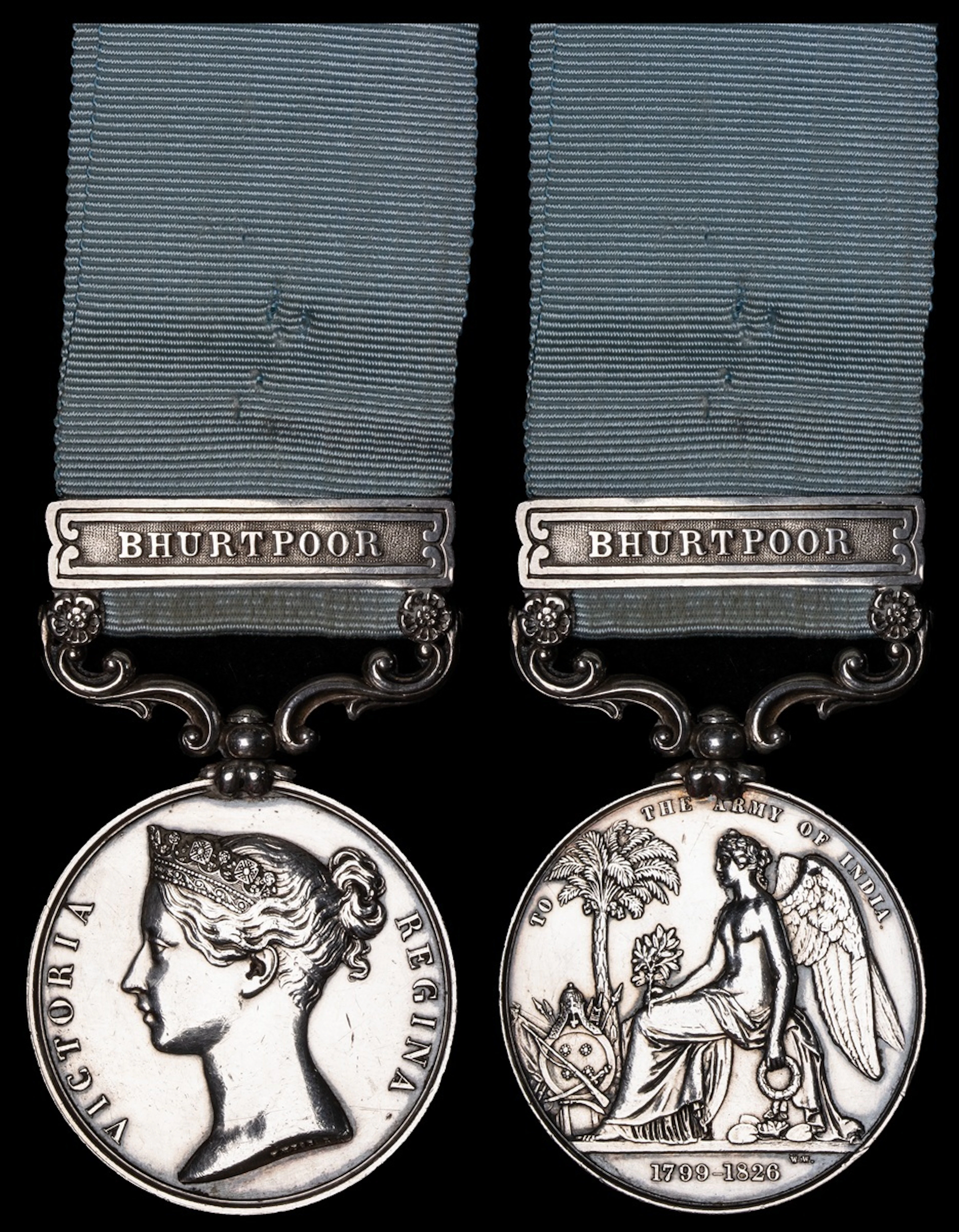 Army of India 1799-1826, short-hyphen reverse, 1 clasp, Bhurtpoor
