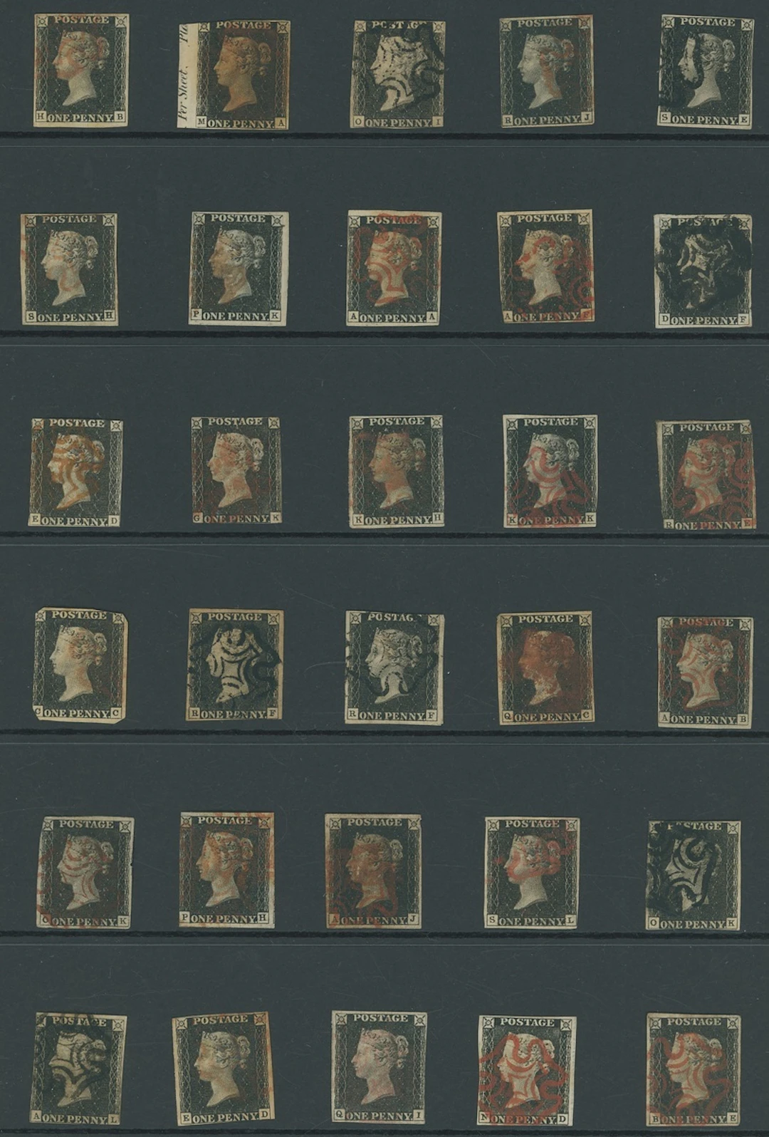Great Britain 1840 One Penny Black Unplated A selection of eight-eight