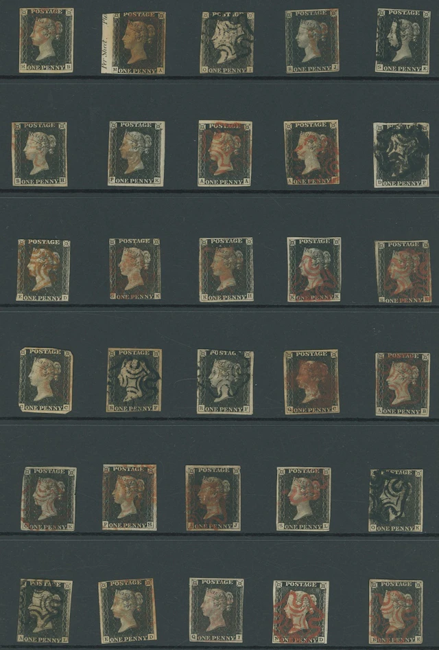 Great Britain 1840 One Penny Black Unplated A selection of eight-eight