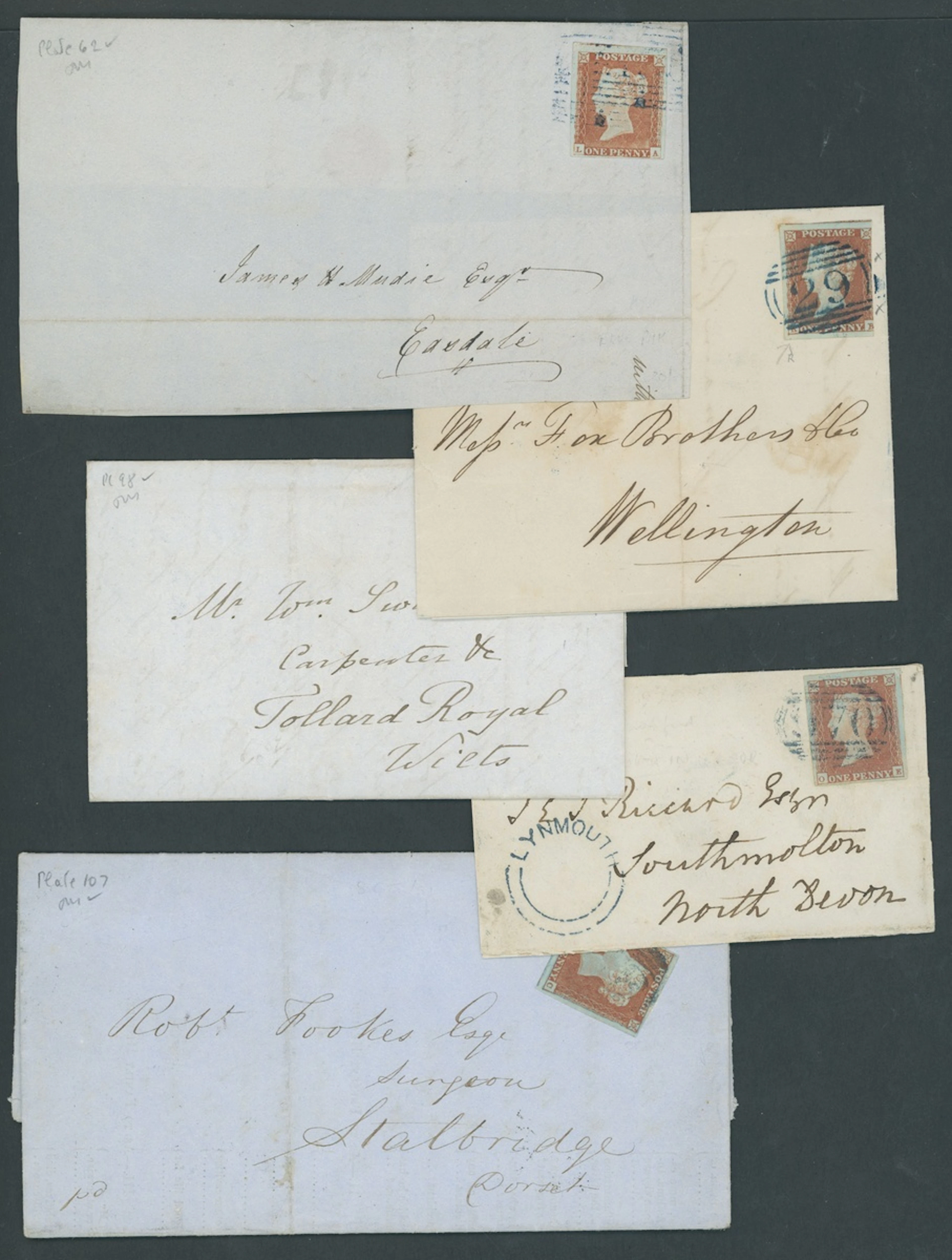 Great Britain 1841-53 One Penny Red-Brown Mixed Plates Six plated