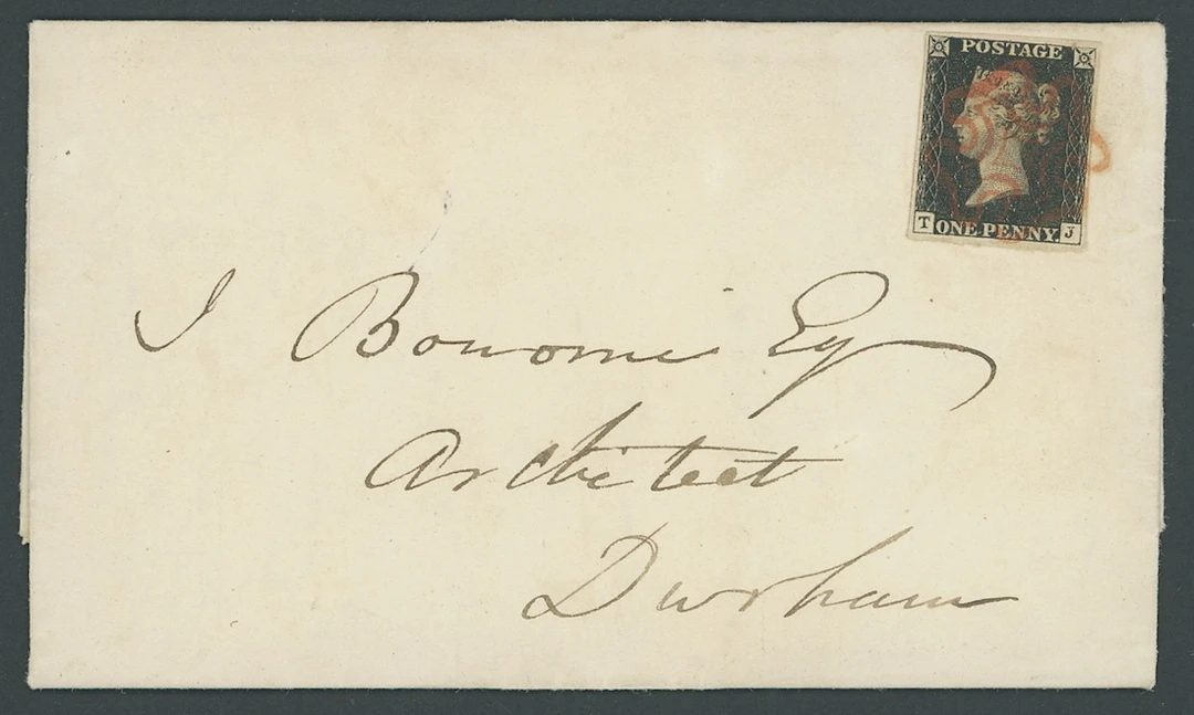 Great Britain 1840 One Penny Black Plate 4 TJ, good margins, tied