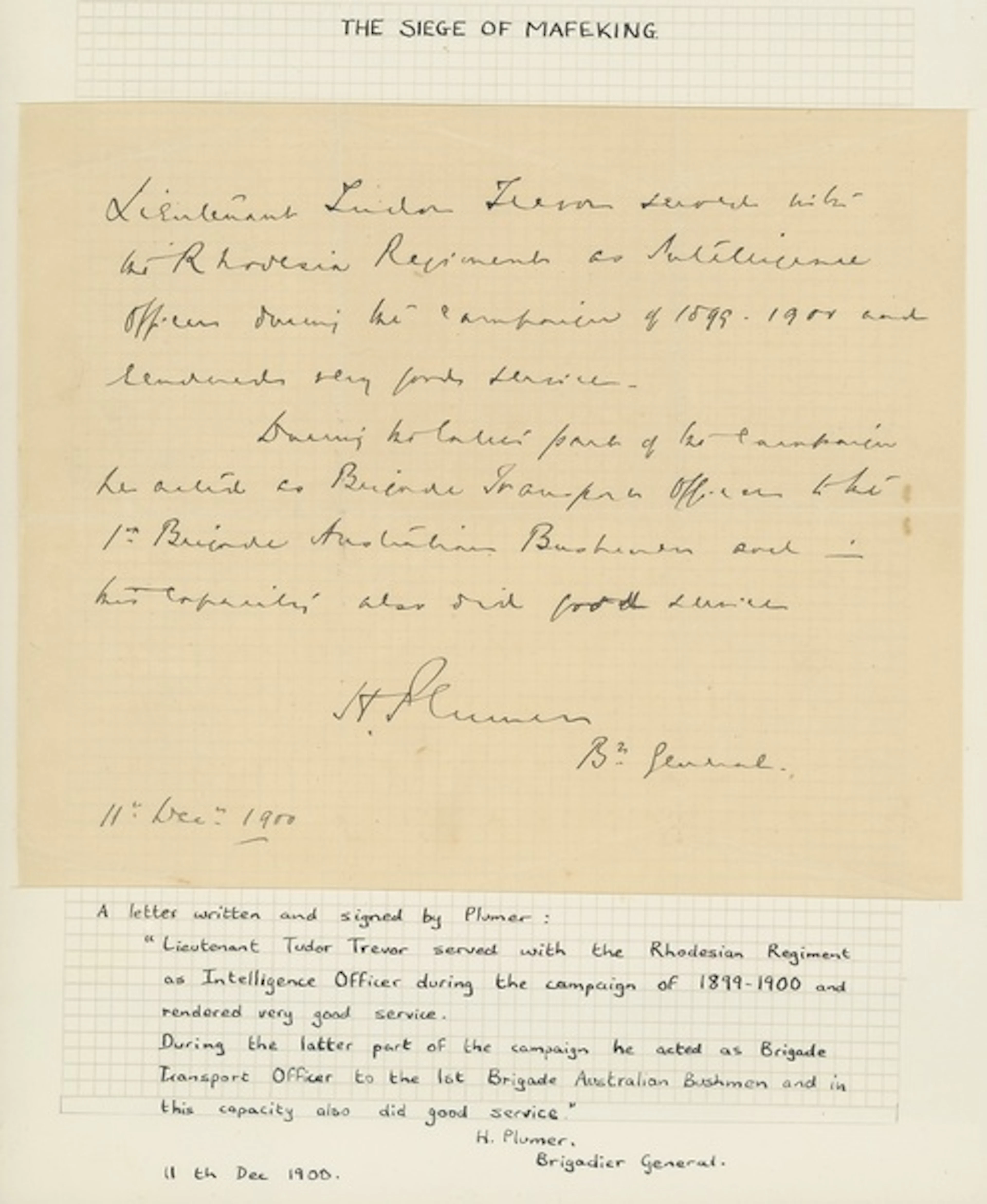Southern Africa, Boer War. Two distinct archives: Mafeking - The Trevor