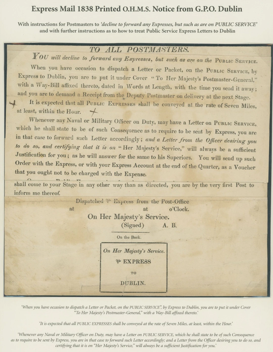 Great Britain Postal History Express Mail 1838 (Jan.) printed postal