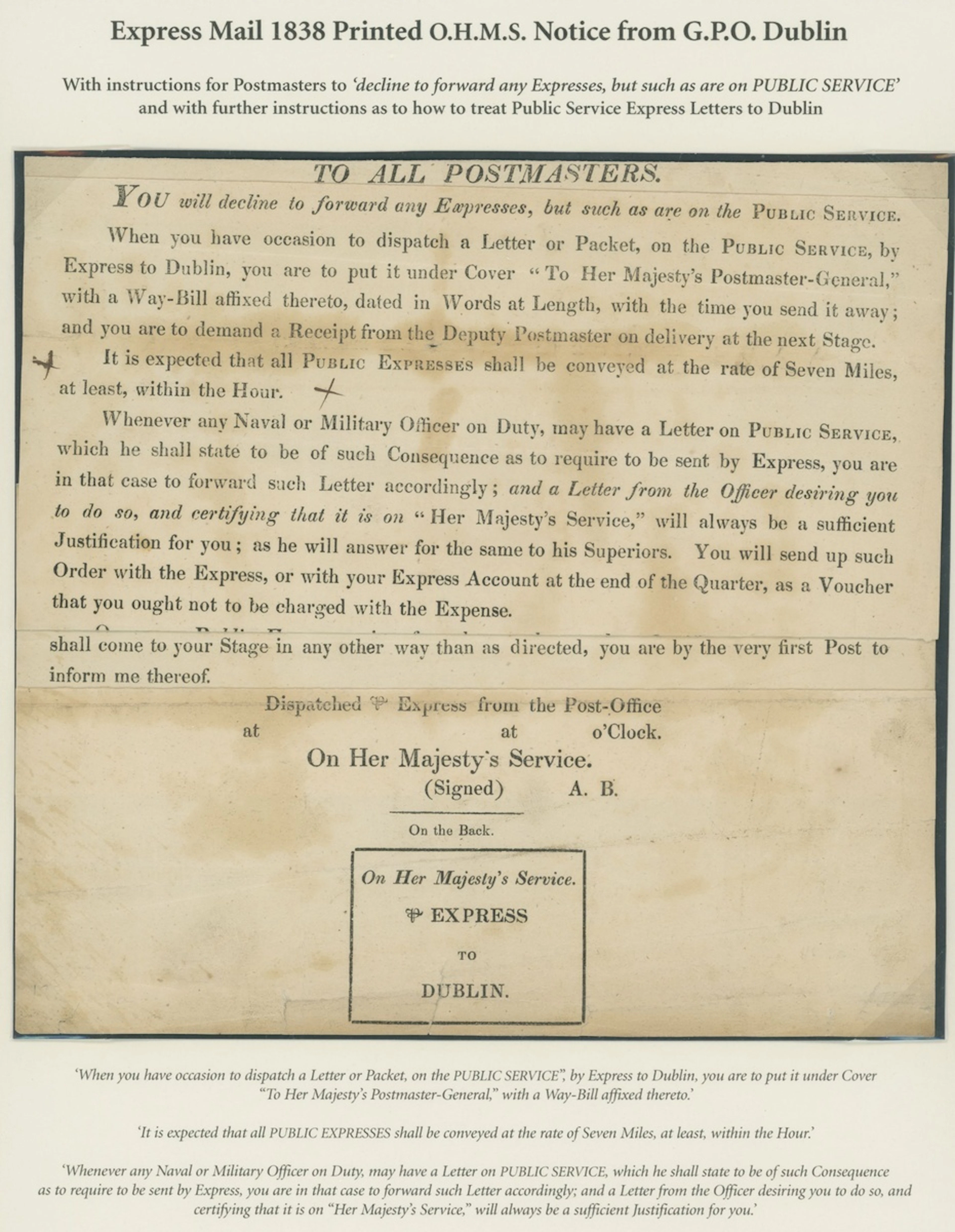 Great Britain Postal History Express Mail 1838 (Jan.) printed postal