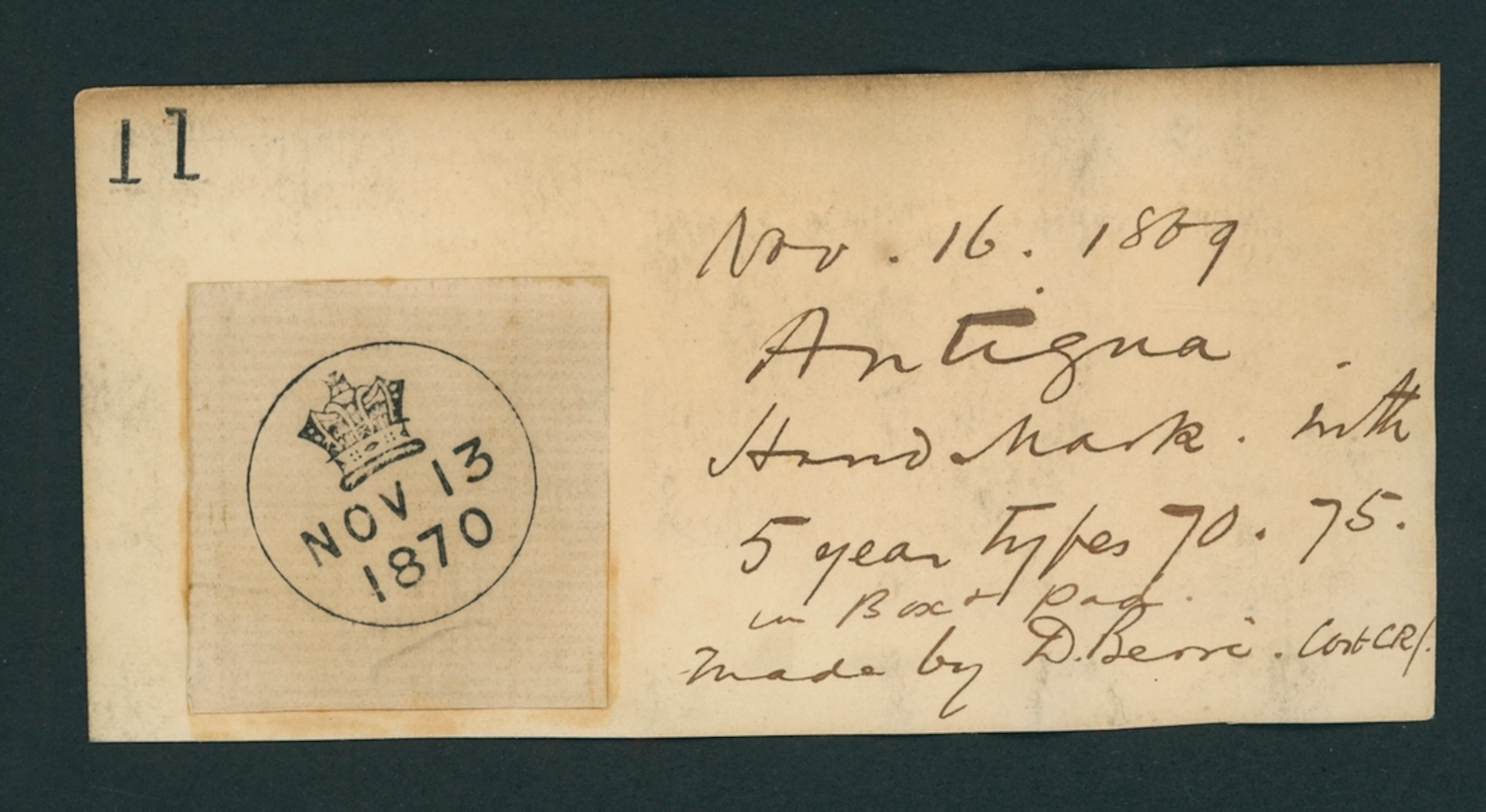 Antigua Covers and Cancellations 1869 proof impression of an encircled