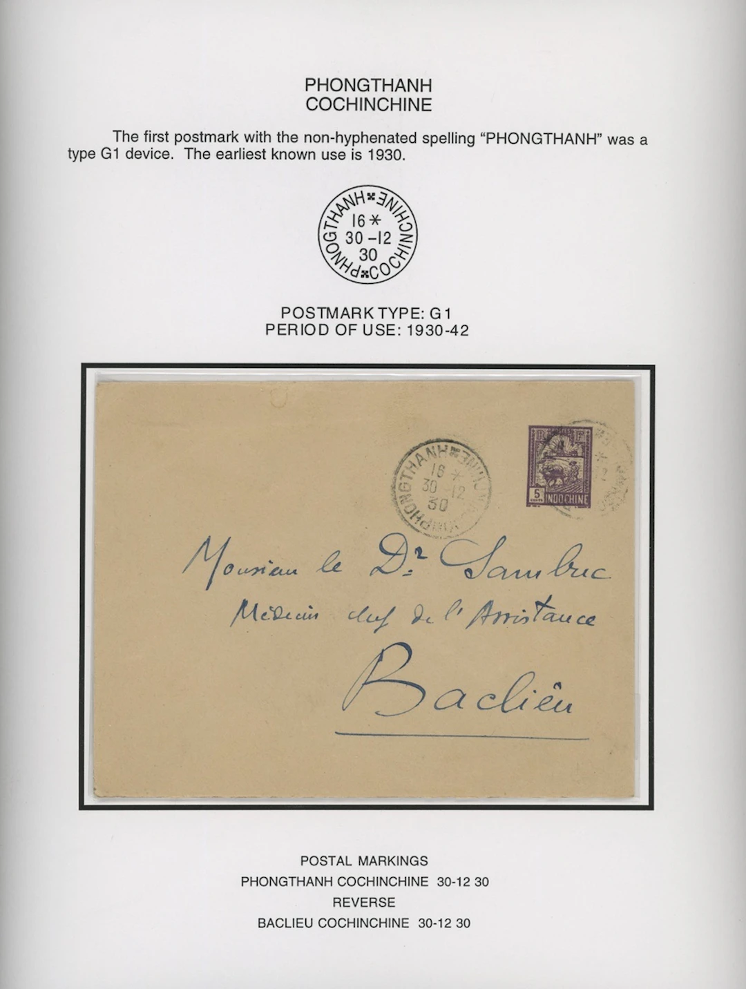 Indo-China French Indo-Chinese Post Office Cochinchine postmarks