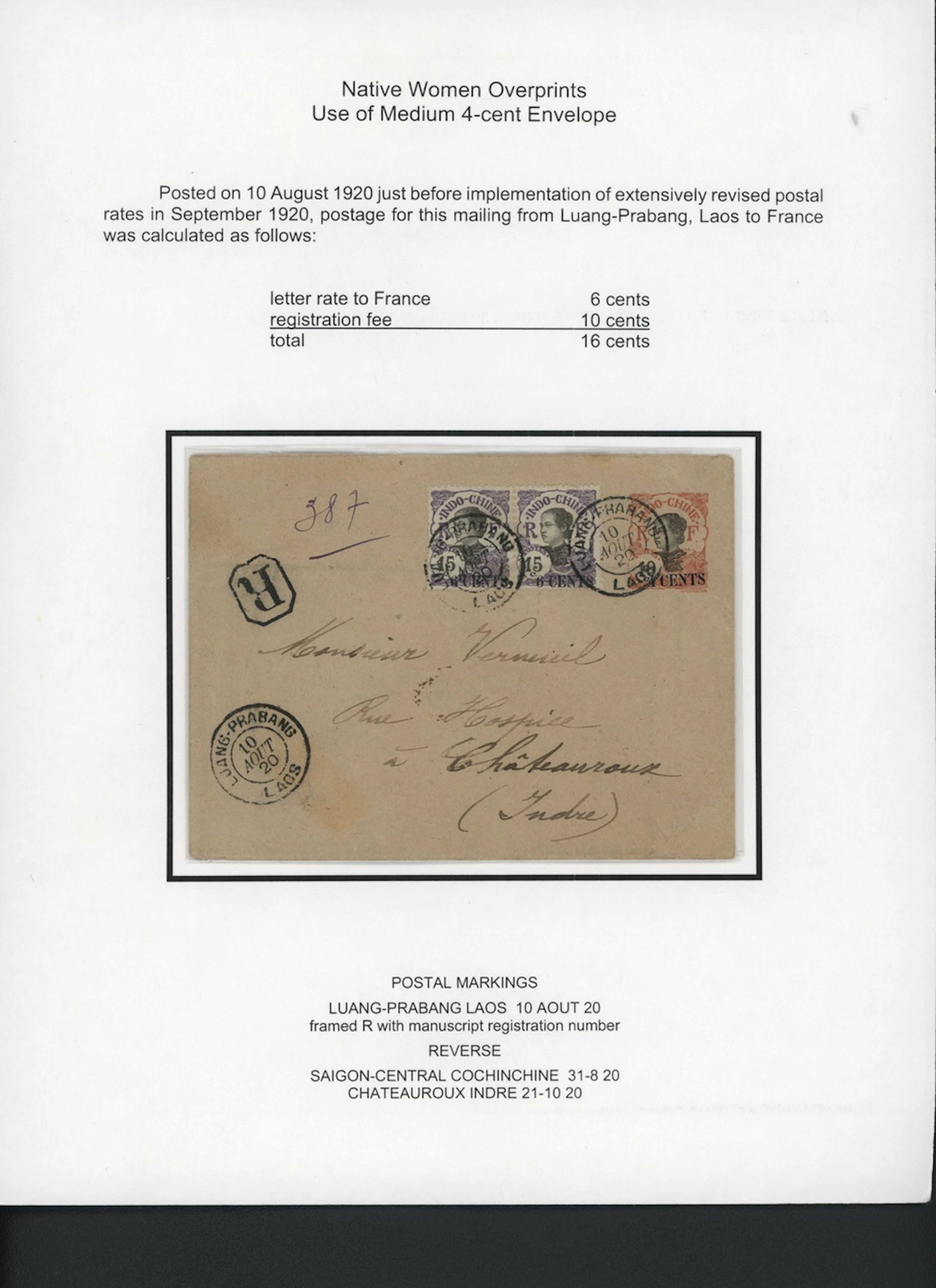 Indo-China French Indo-Chinese Post Office 1919 Native Women overprinted
