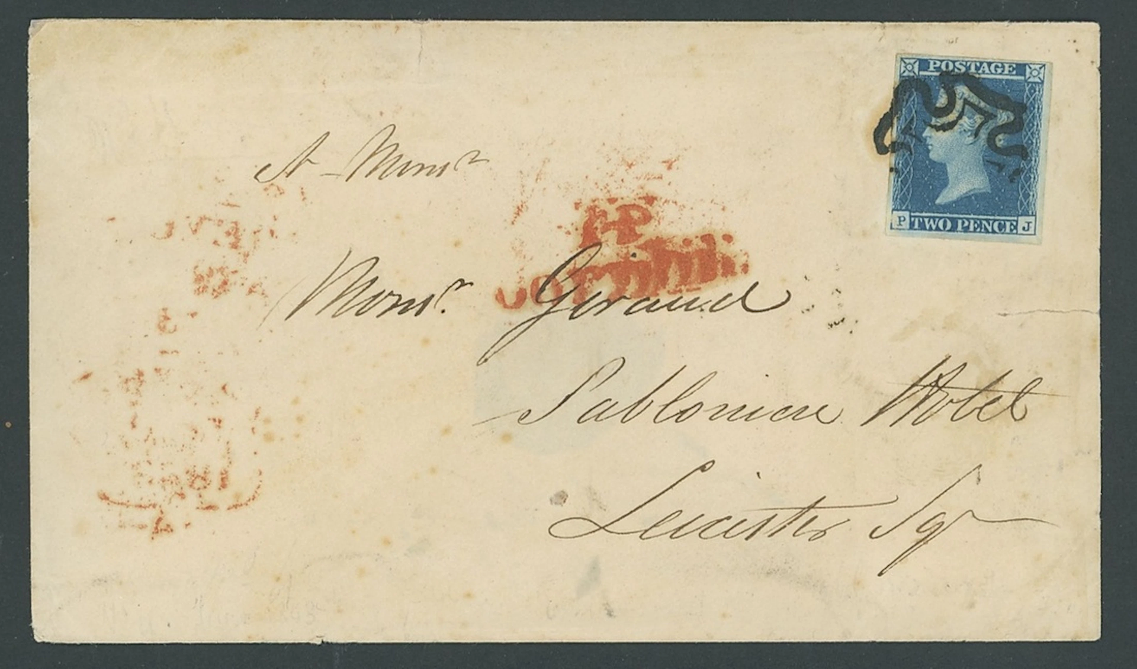 Great Britain 1841 Two Pence Blue Plate 3 PJ, small to large margins