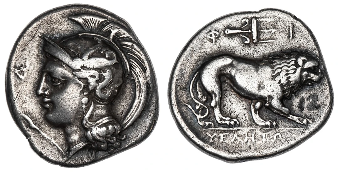 Lucania, Velia, AR Nomos, struck 305-290 BC, head of Athena left