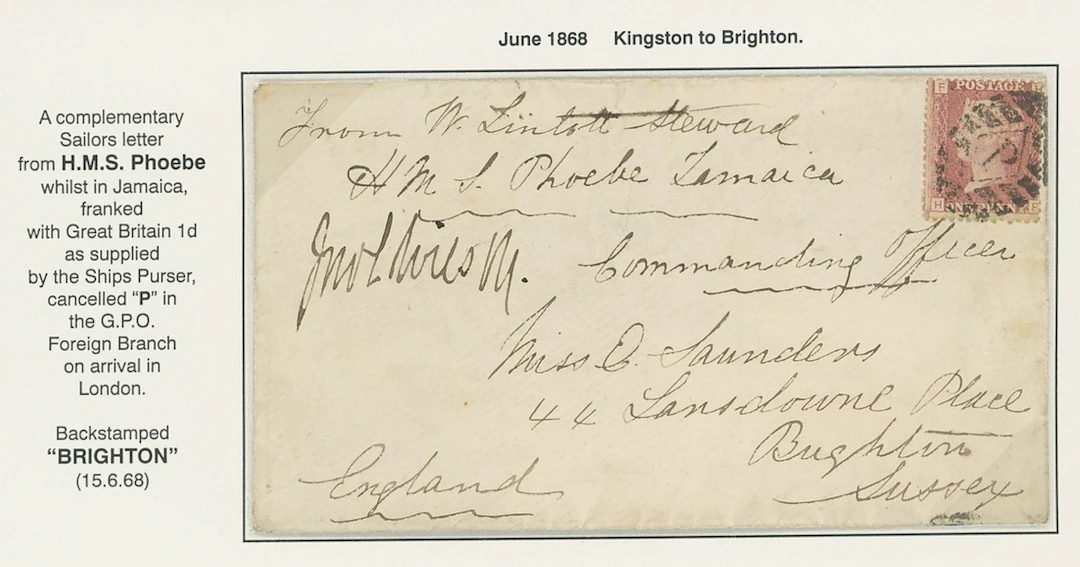 Jamaica Covers and Cancellations Military Mail 1868 (June) sailor's