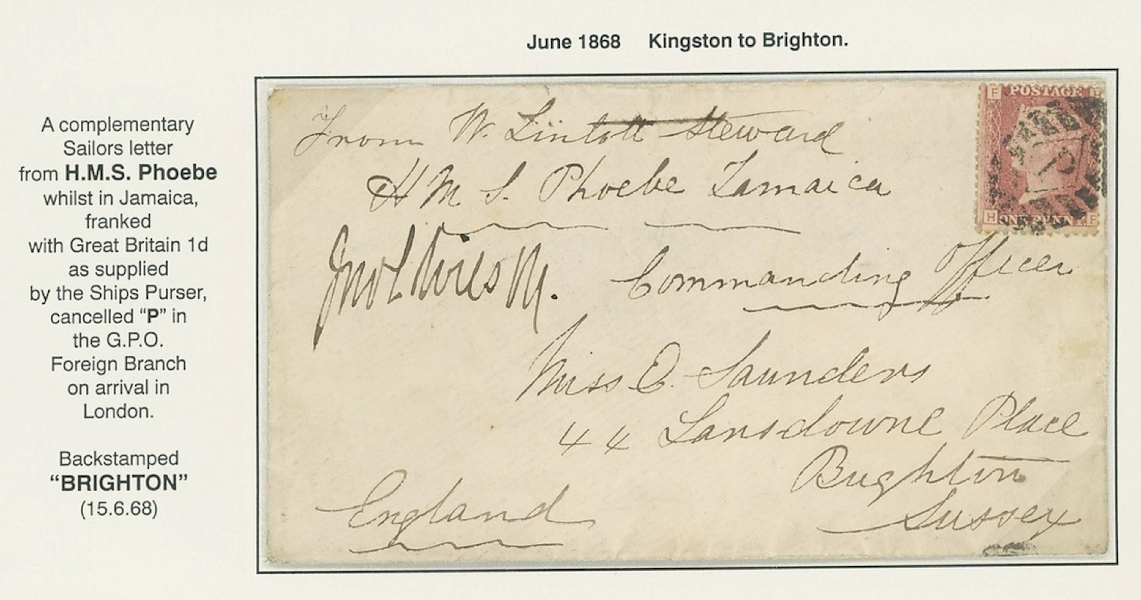 Jamaica Covers and Cancellations Military Mail 1868 (June) sailor's