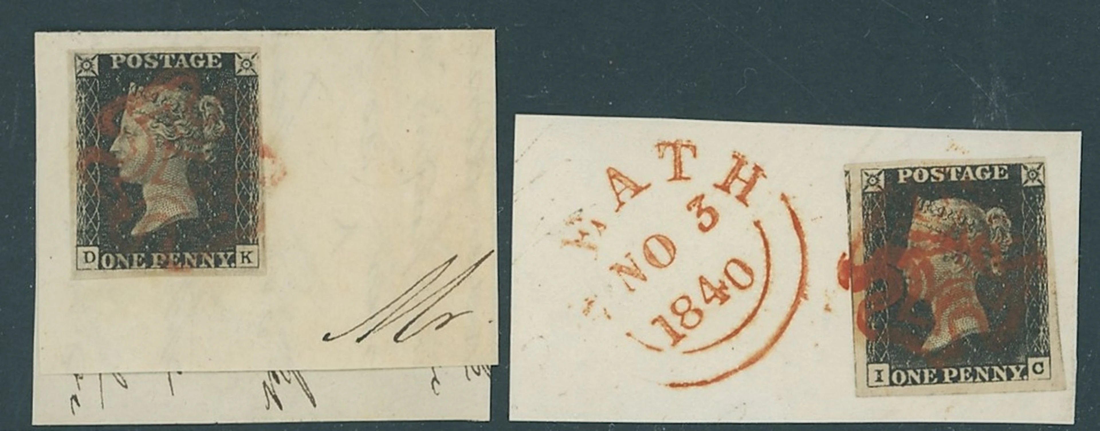 Great Britain 1840 One Penny Black Plate 6 DK, IC, JG (cancelled in