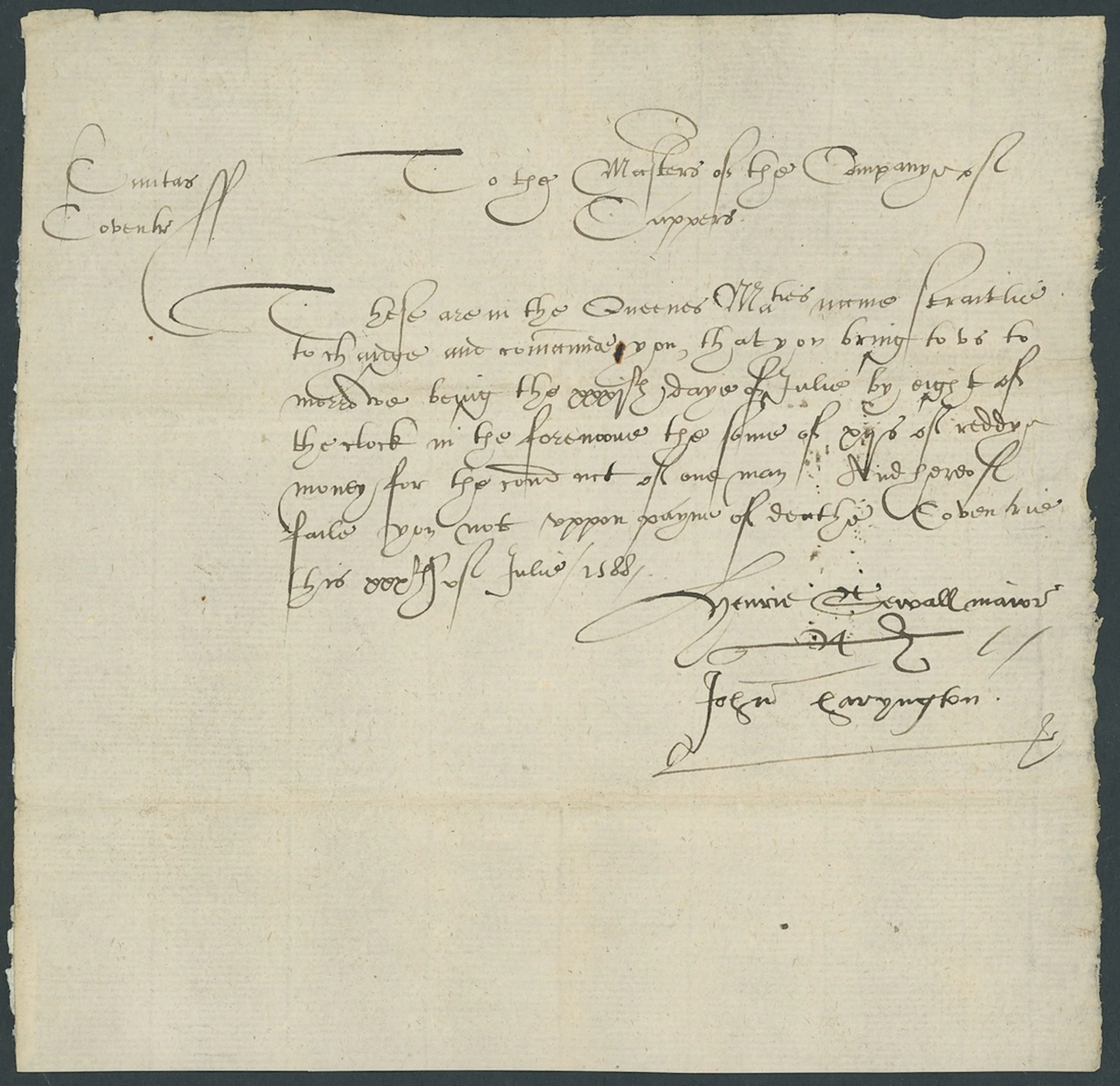 England Spanish Armada Coventry 1588 July 30 - Warrant issued in the