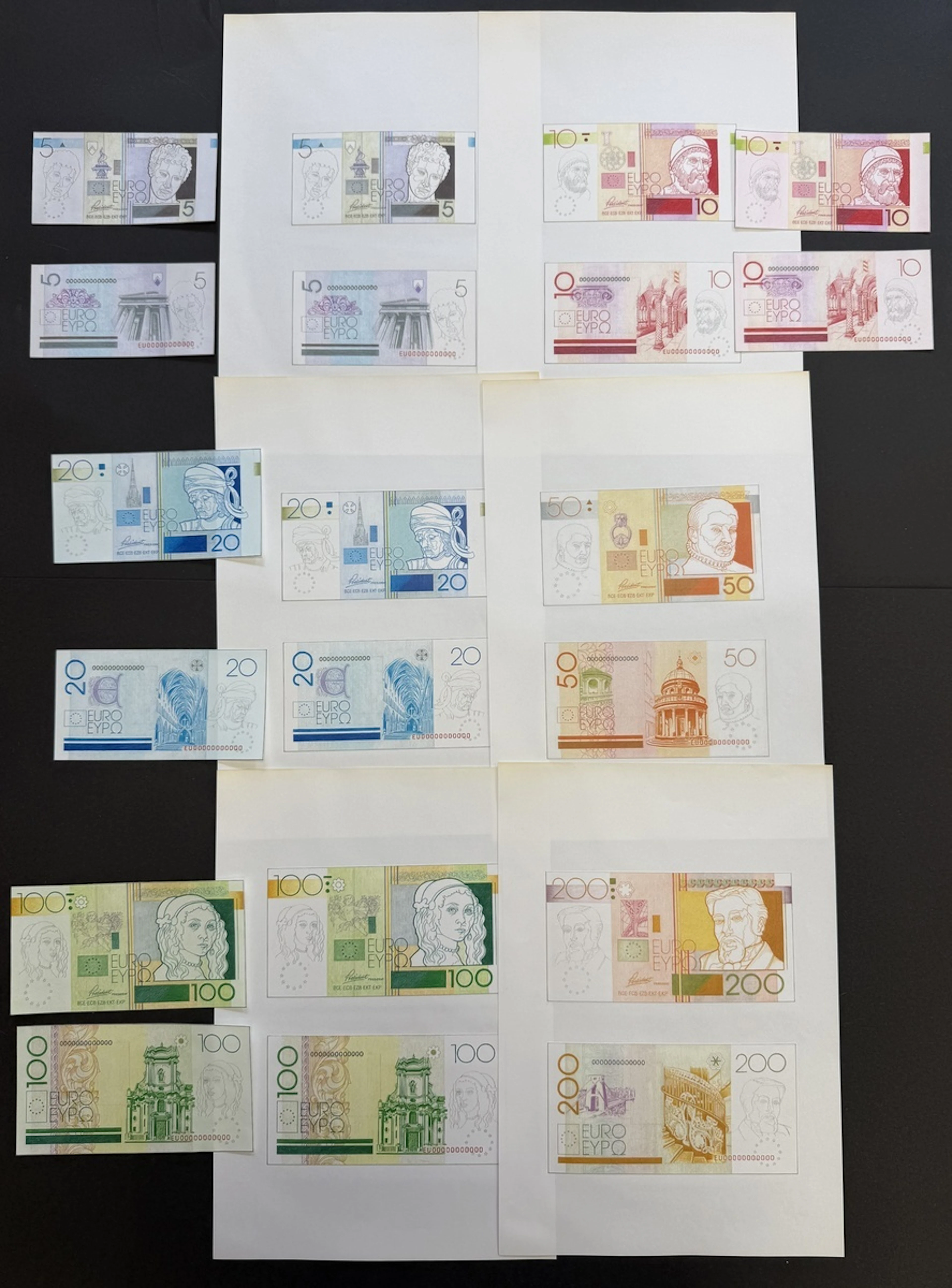 A collection of unadopted Euro Banknote designs, [14 sheets] 1996