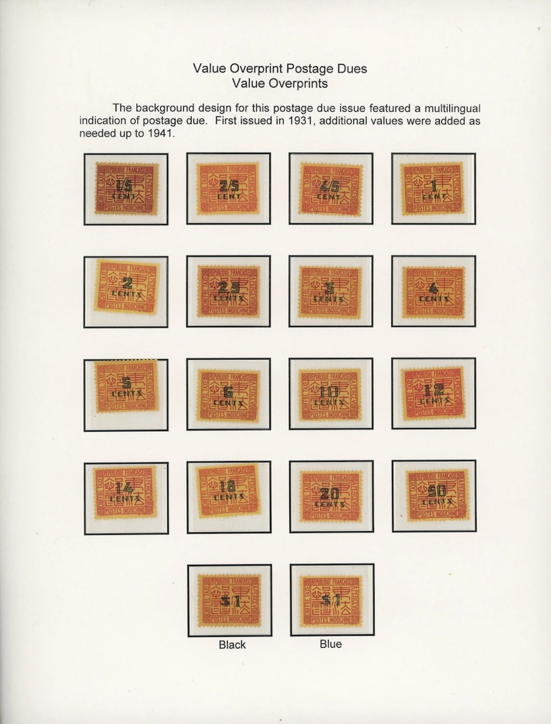 Indo-China French Indo-Chinese Post Office 1931 Postage Due issues