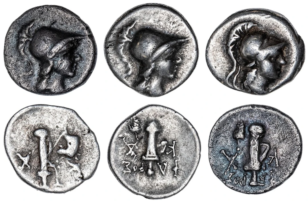 Caria, Kaunos, Trio of Hemidrachms, c. 166-100 BC (3): i) helmeted