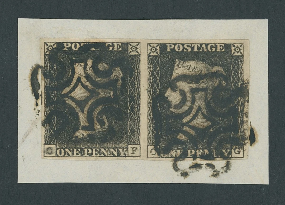 Great Britain 1840 One Penny Black Plate 1a CF-CG, horizontal pair