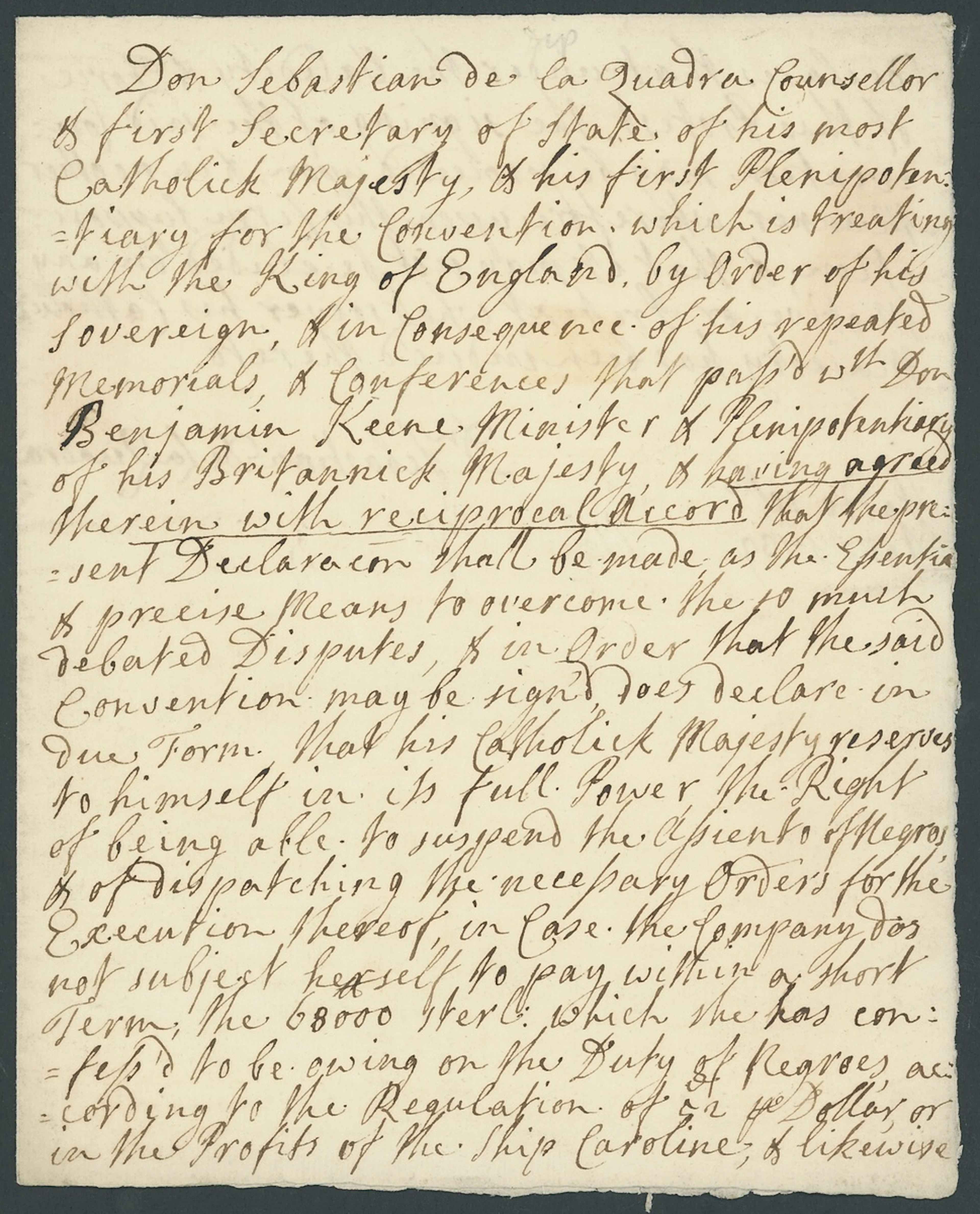 Great Britain The War of Jenkins Ear 1739 Manuscript declaration over