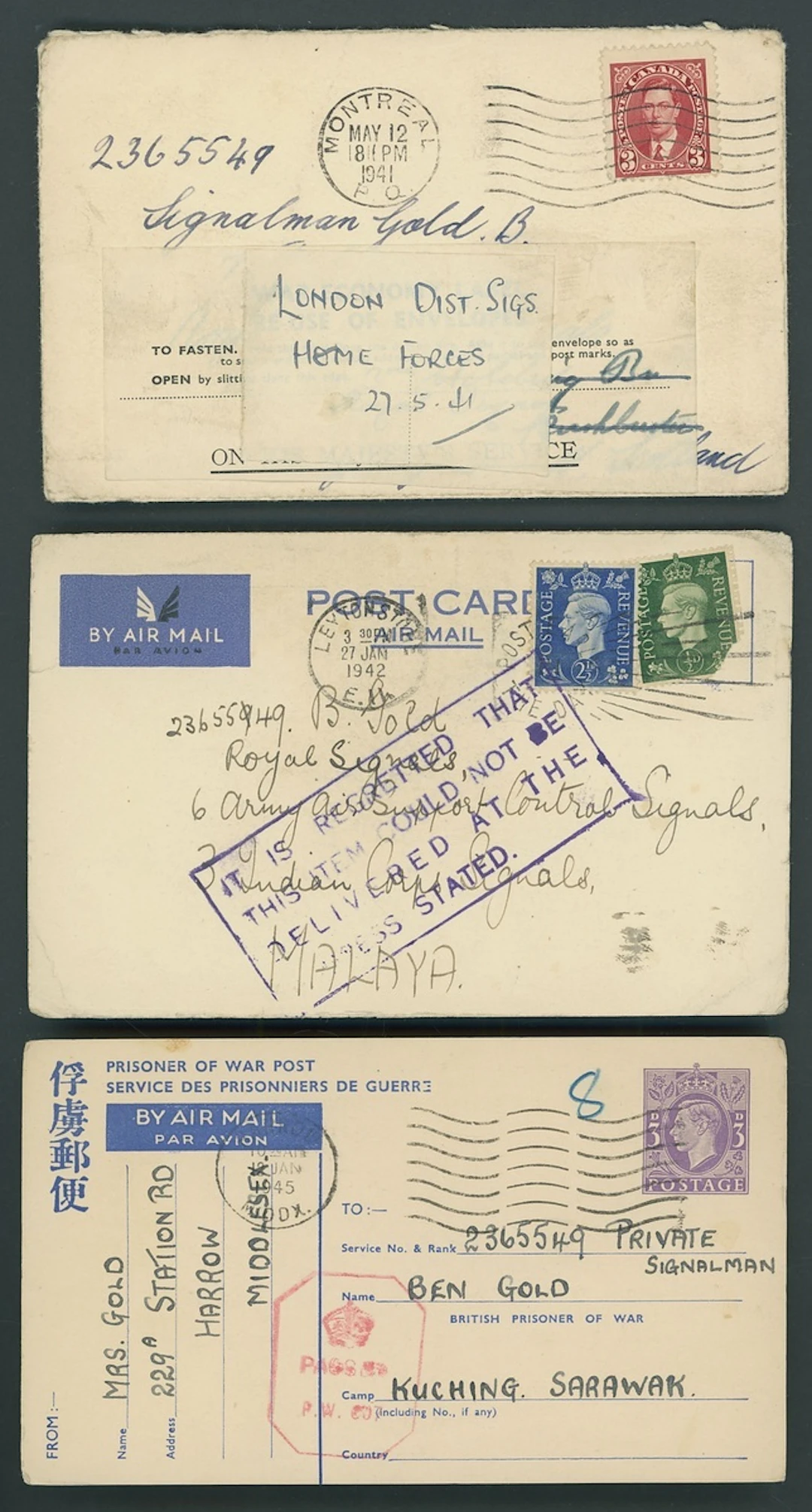 Sarawak Japanese Occupation Prisoner of War Mail A small correspondence
