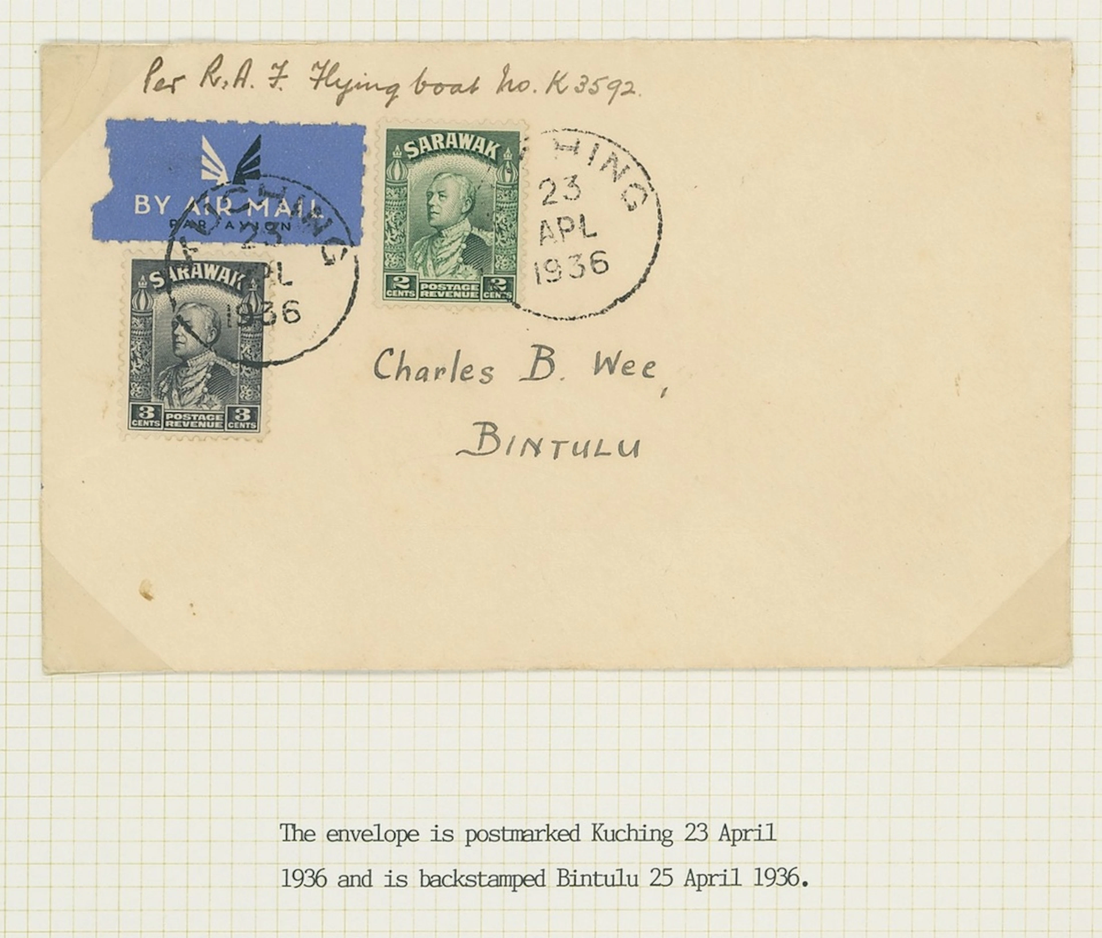 Sarawak Airmails The R.A.F. Survey Flights 1936 (23 Apr.) envelope
