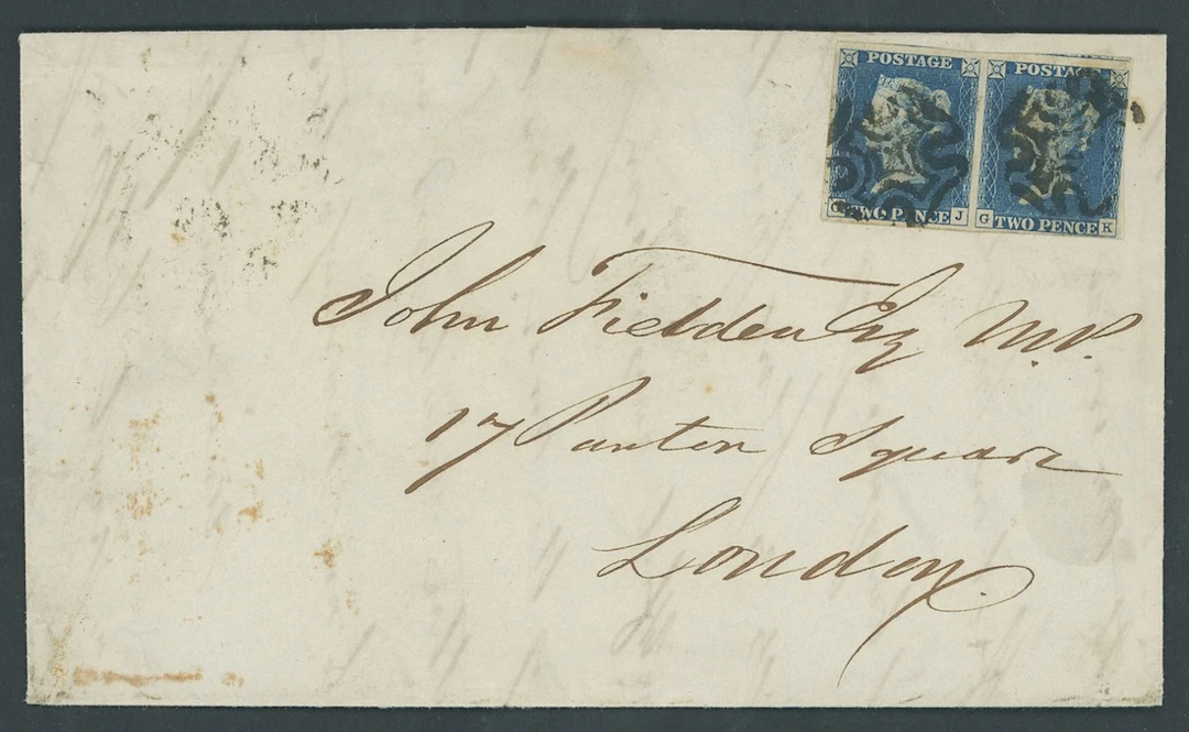 Great Britain 1840 Two Pence Blue Plate 1 GJ-GK, horizontal pair