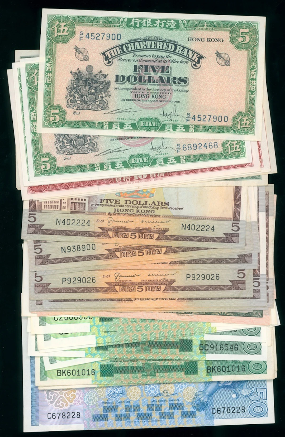 Chartered Bank, Hong Kong, a group of 31x, including, (Pick 68, 70