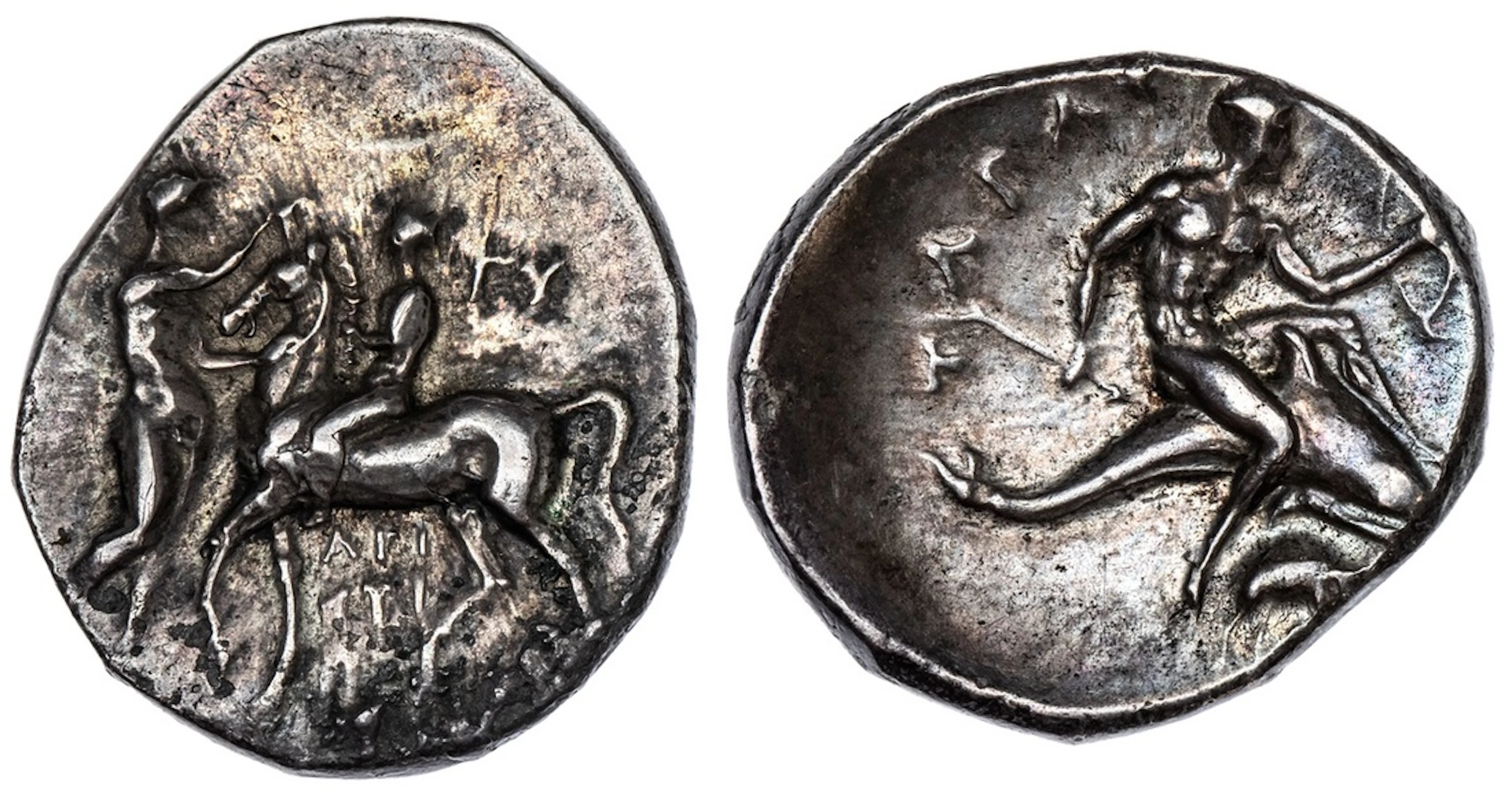 Calabria, Tarentum, AR Nomos, struck c. 280-272 BC, nude youth on
