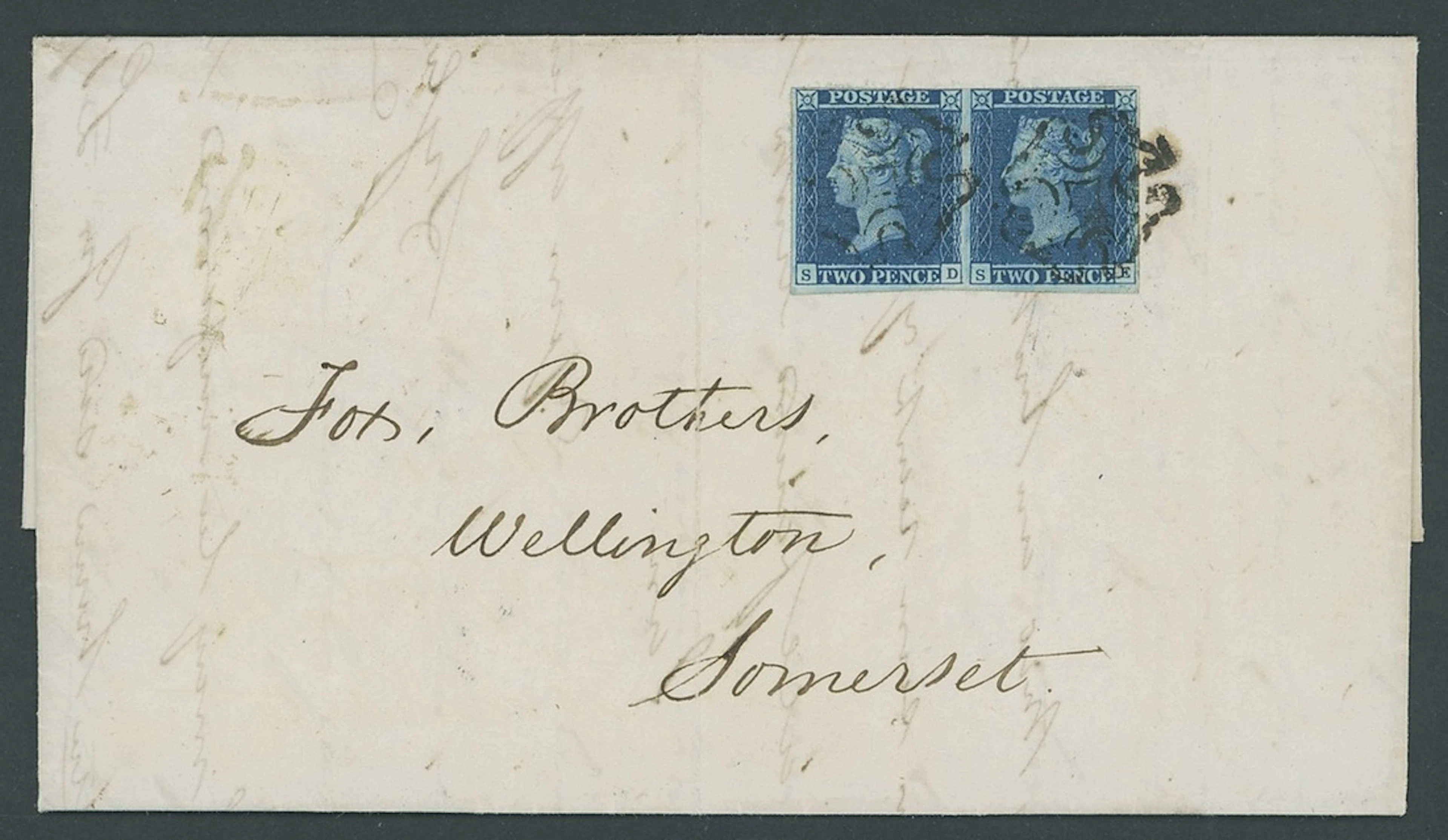 Great Britain 1841 Two Pence Blue Plate 3 SD-SE horizontal pair, SD