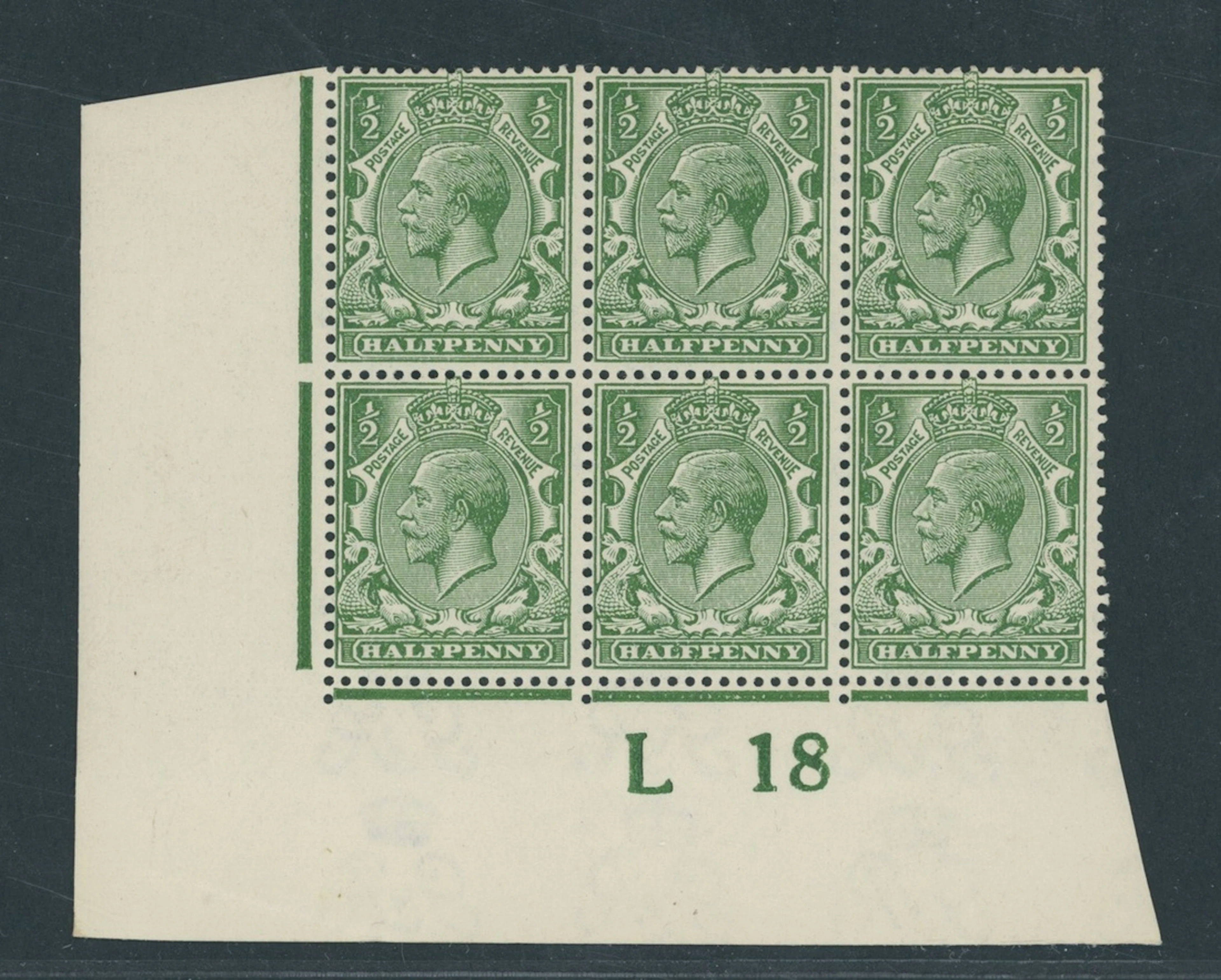 Great Britain King George V 1912-24, Watermark Simple Cypher ½d. blue-green