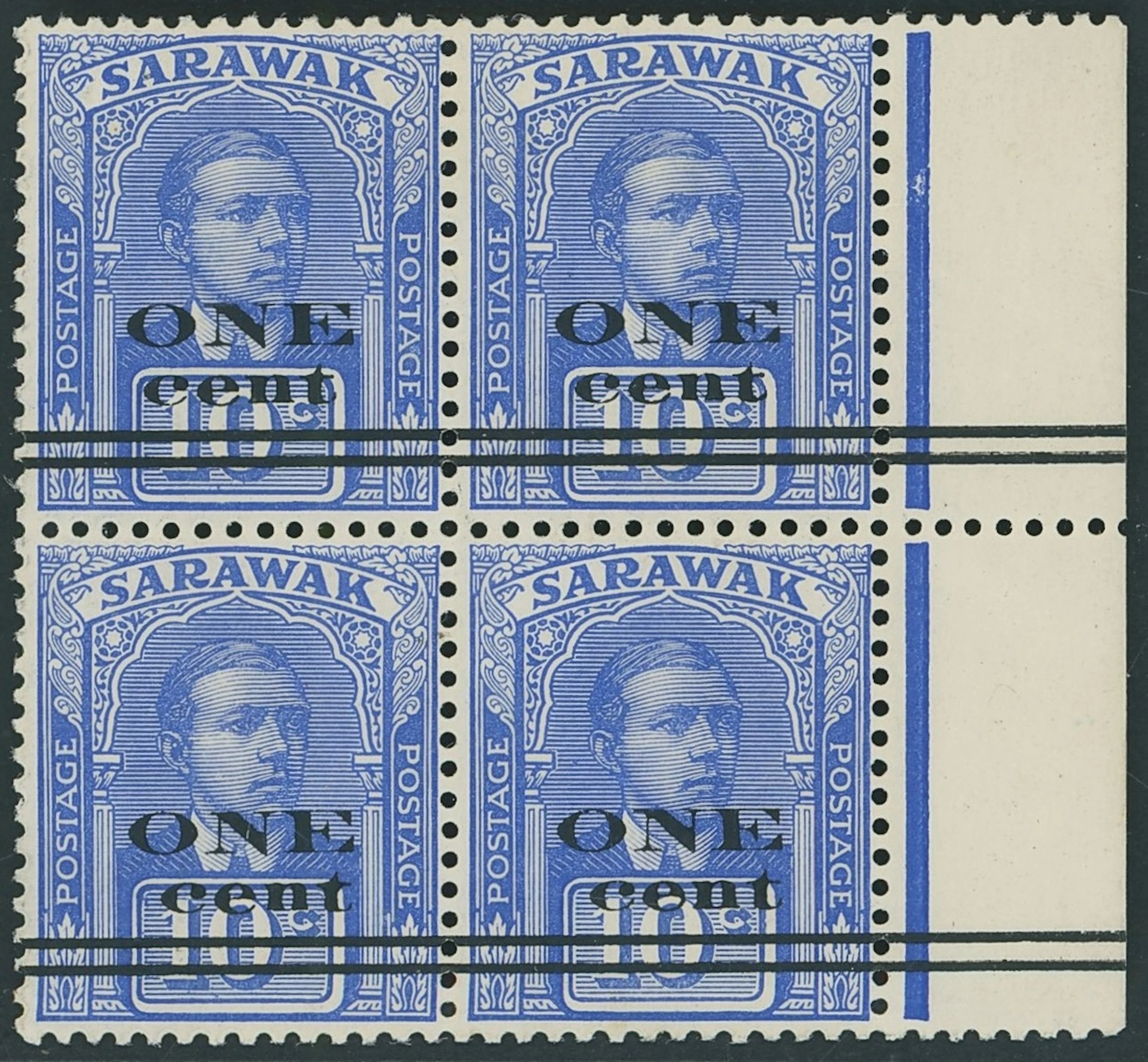 Sarawak 1923 Provisionals Second Printing 1c. on 10c. bright blue