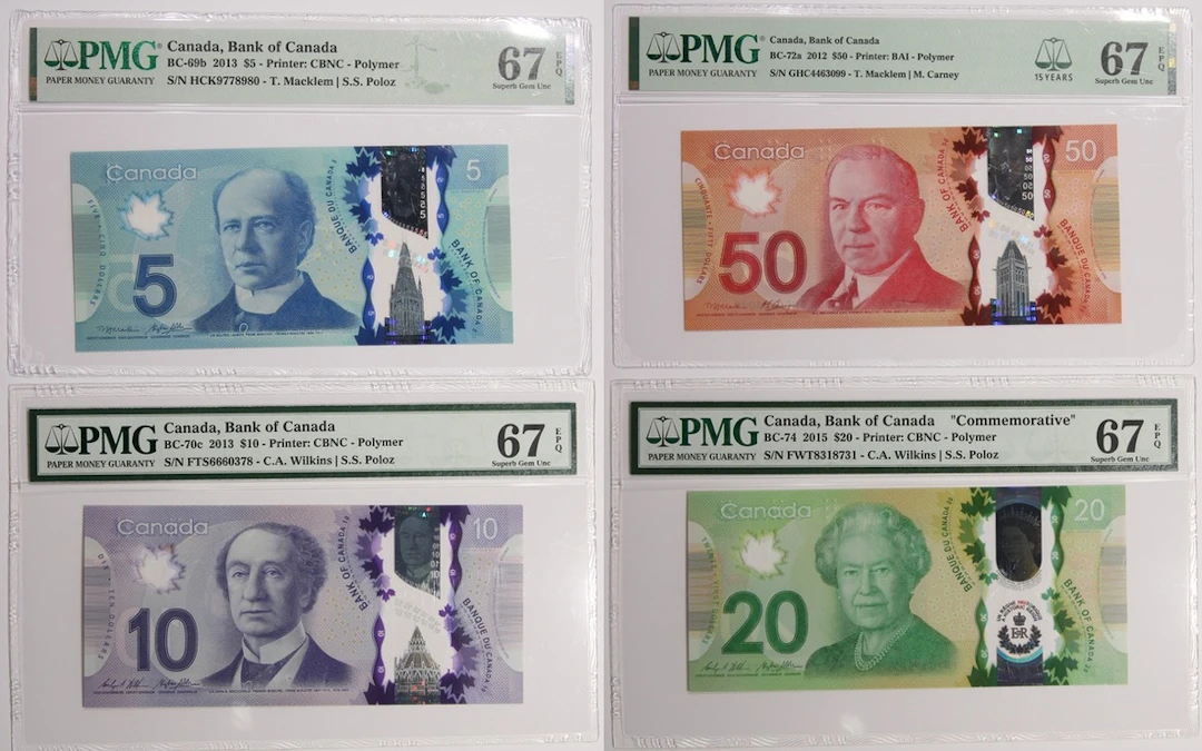 Bank of Canada, a group of 4x 2012-15 issue, including $5, $10 $20 and $50
