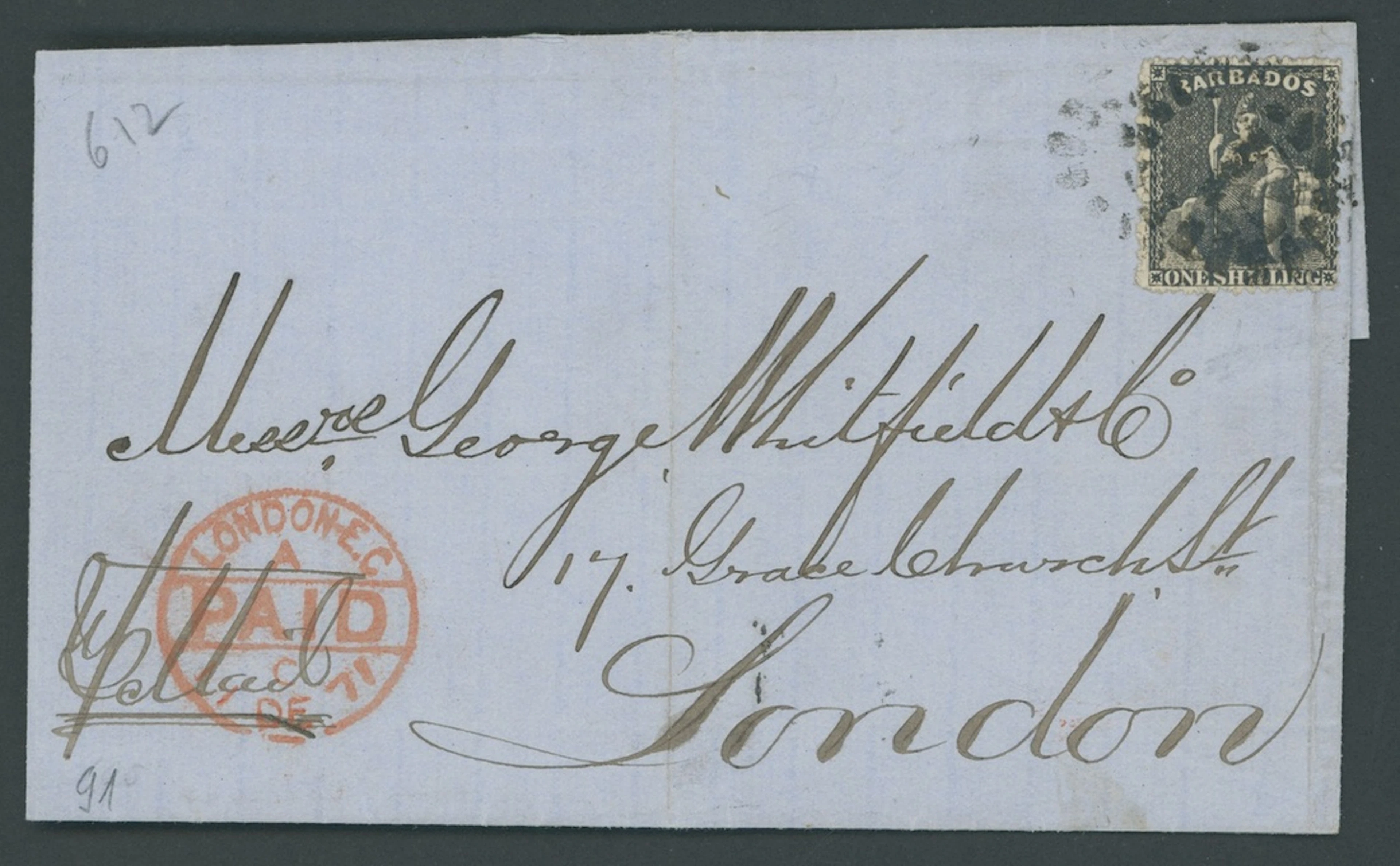 Barbados Britannia Issues Covers 1871 (25 Nov.) entire to London